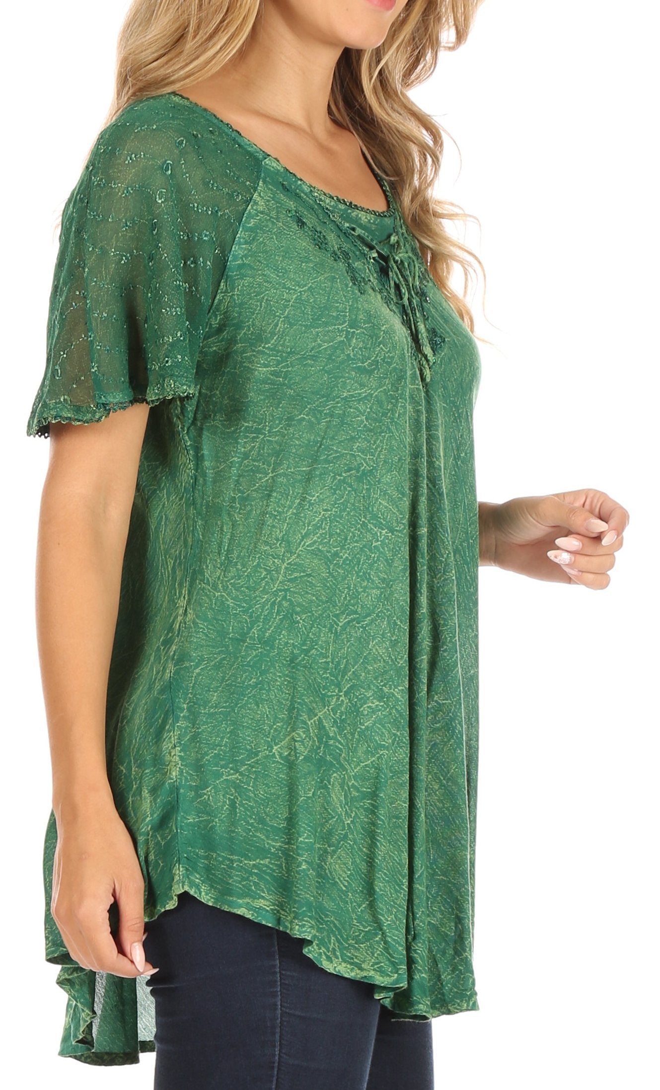 Sakkas Ellie Sequin Embroidered Cap Sleeve Scoop Neck Relaxed Fit Blouse - Concordia Style Boutique