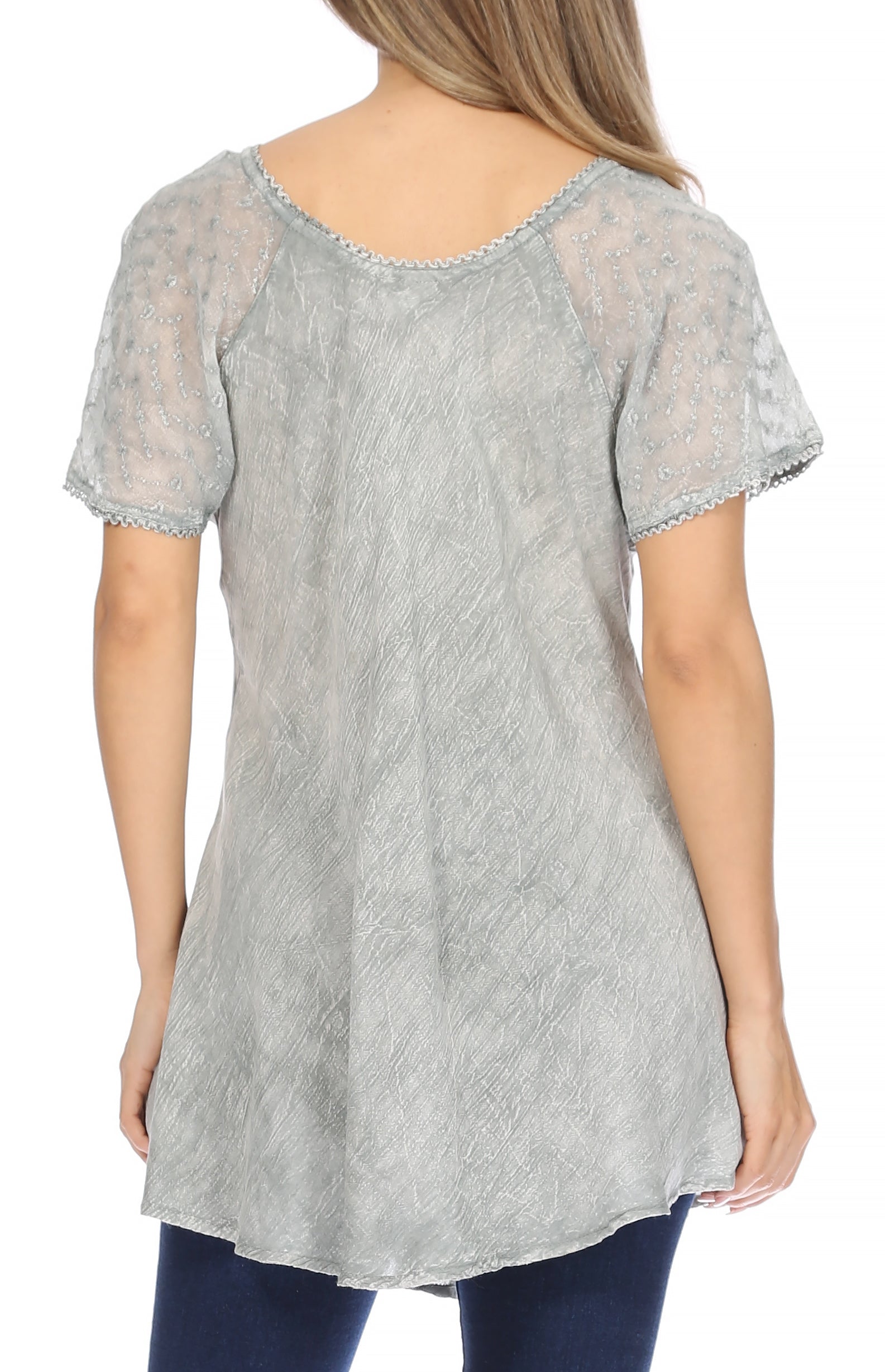 Sakkas Ellie Sequin Embroidered Cap Sleeve Scoop Neck Relaxed Fit Blouse - Concordia Style Boutique