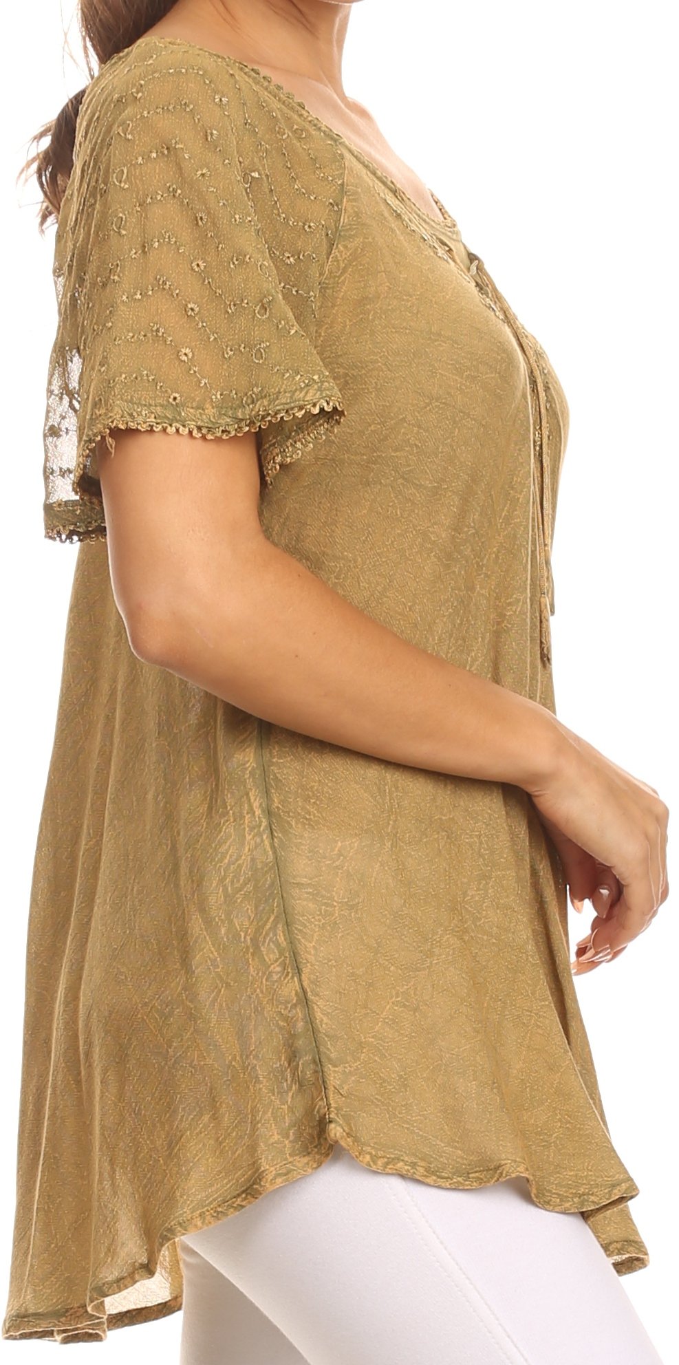 Sakkas Ellie Sequin Embroidered Cap Sleeve Scoop Neck Relaxed Fit Blouse - Concordia Style Boutique