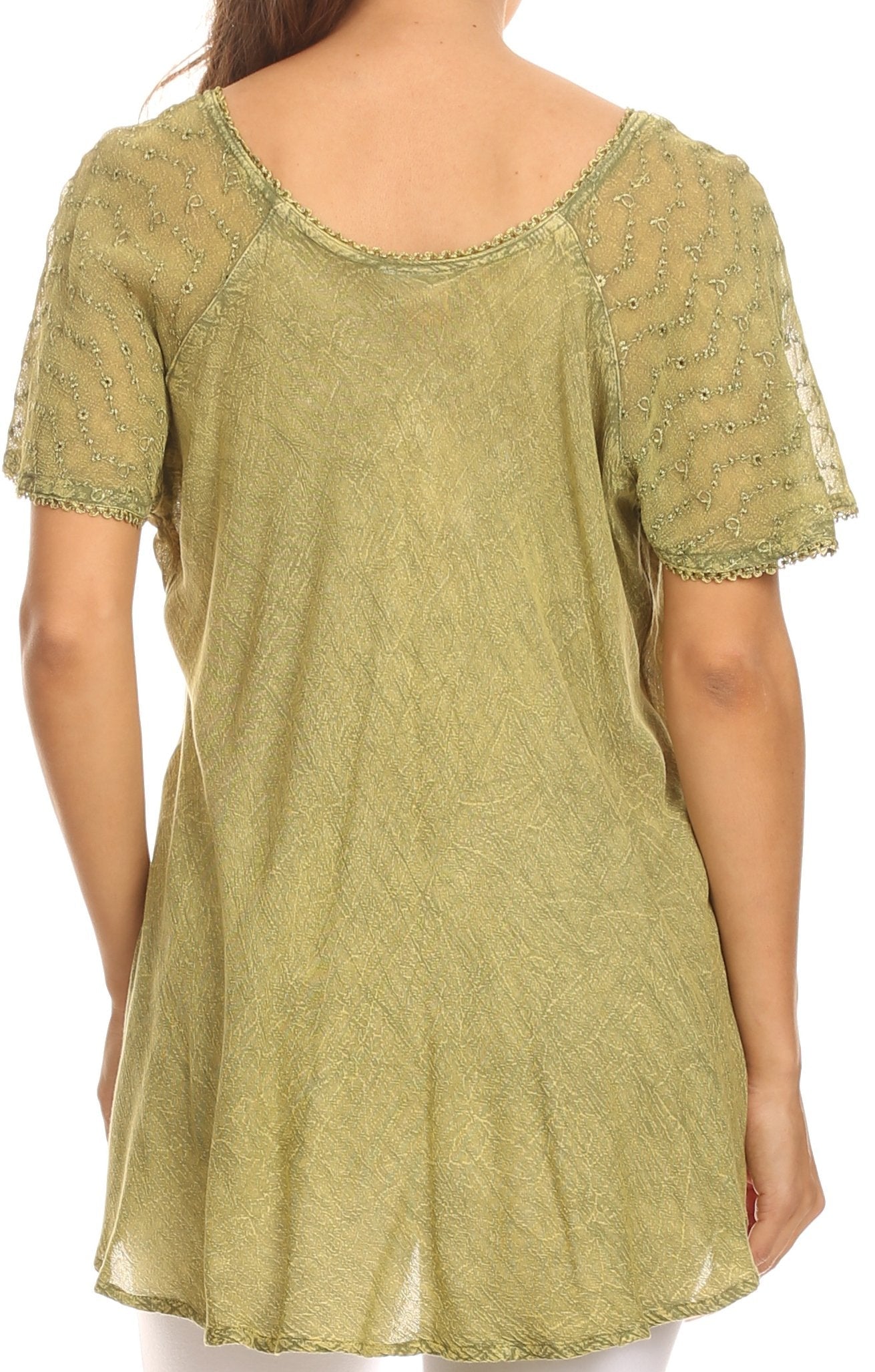 Sakkas Ellie Sequin Embroidered Cap Sleeve Scoop Neck Relaxed Fit Blouse - Concordia Style Boutique