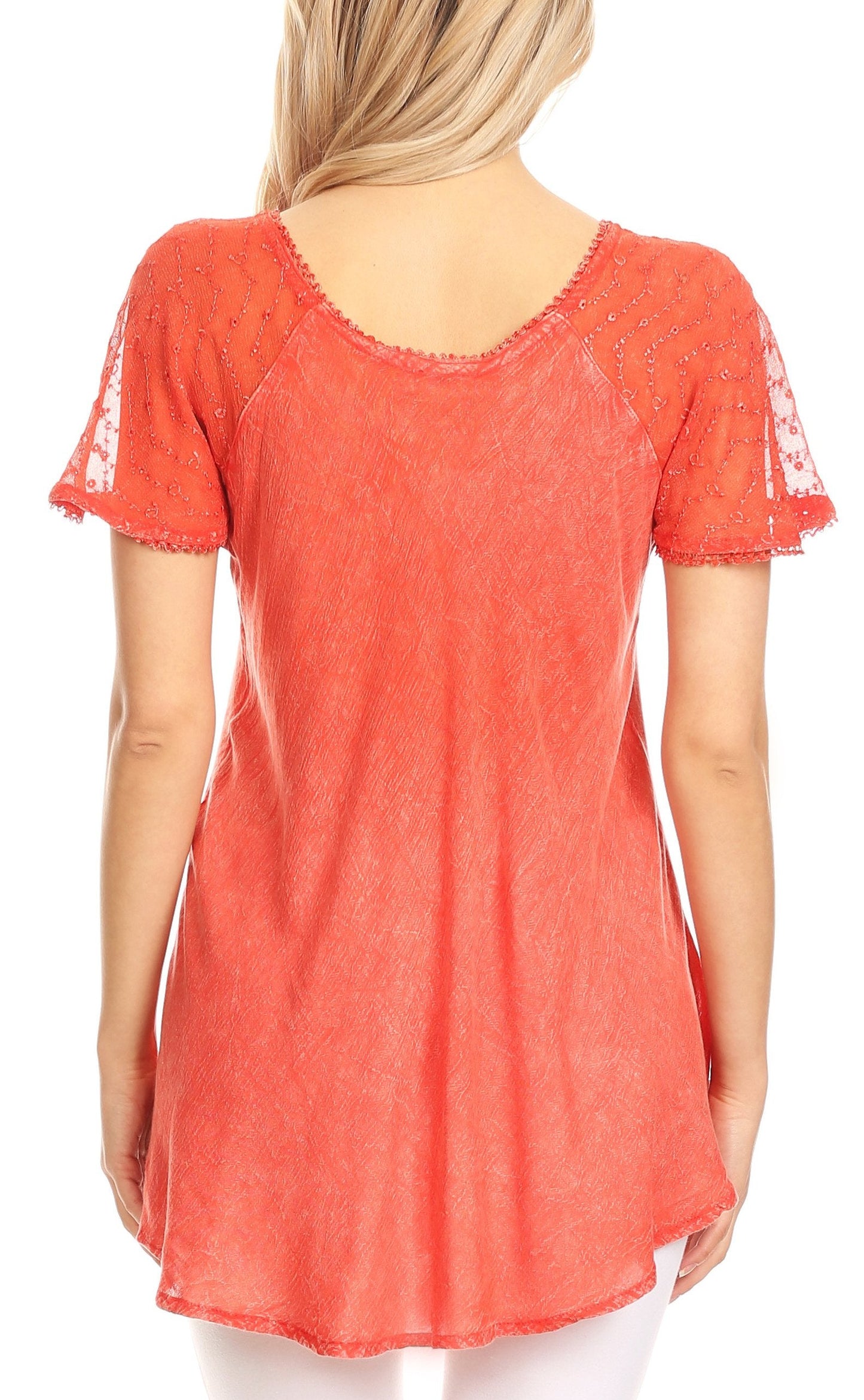 Sakkas Ellie Sequin Embroidered Cap Sleeve Scoop Neck Relaxed Fit Blouse - Concordia Style Boutique