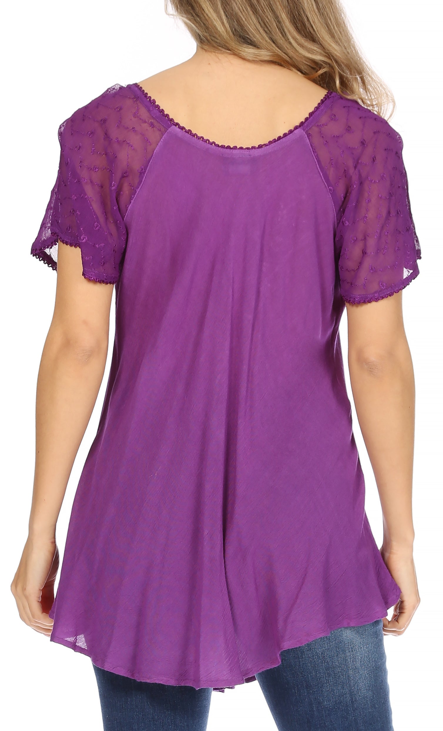 Sakkas Ellie Sequin Embroidered Cap Sleeve Scoop Neck Relaxed Fit Blouse - Concordia Style Boutique