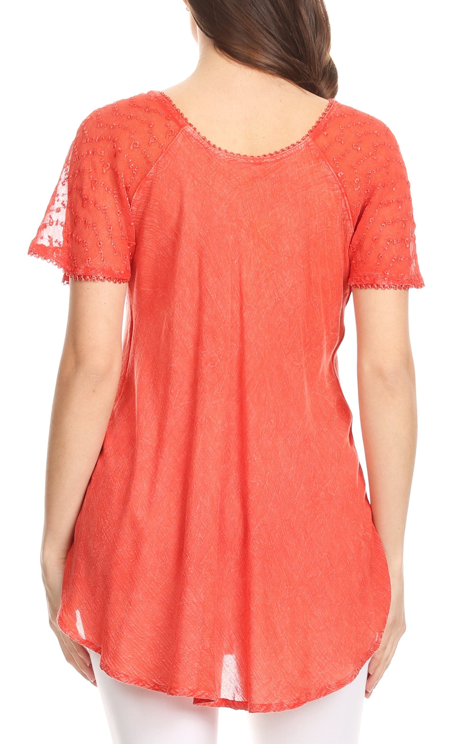 Sakkas Ellie Sequin Embroidered Cap Sleeve Scoop Neck Relaxed Fit Blouse - Concordia Style Boutique