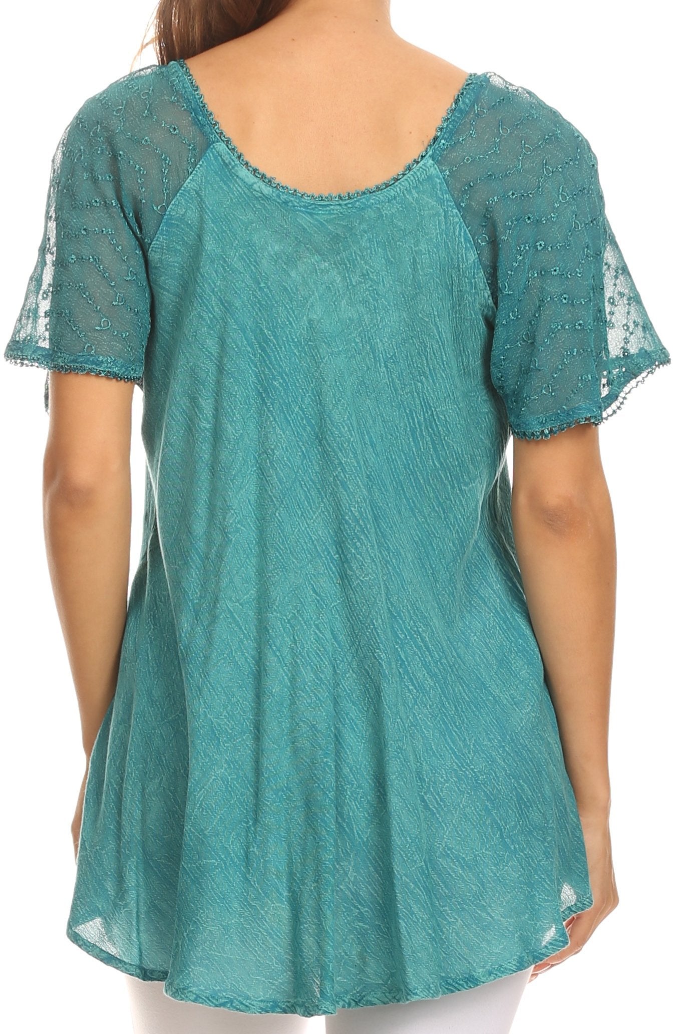 Sakkas Ellie Sequin Embroidered Cap Sleeve Scoop Neck Relaxed Fit Blouse - Concordia Style Boutique