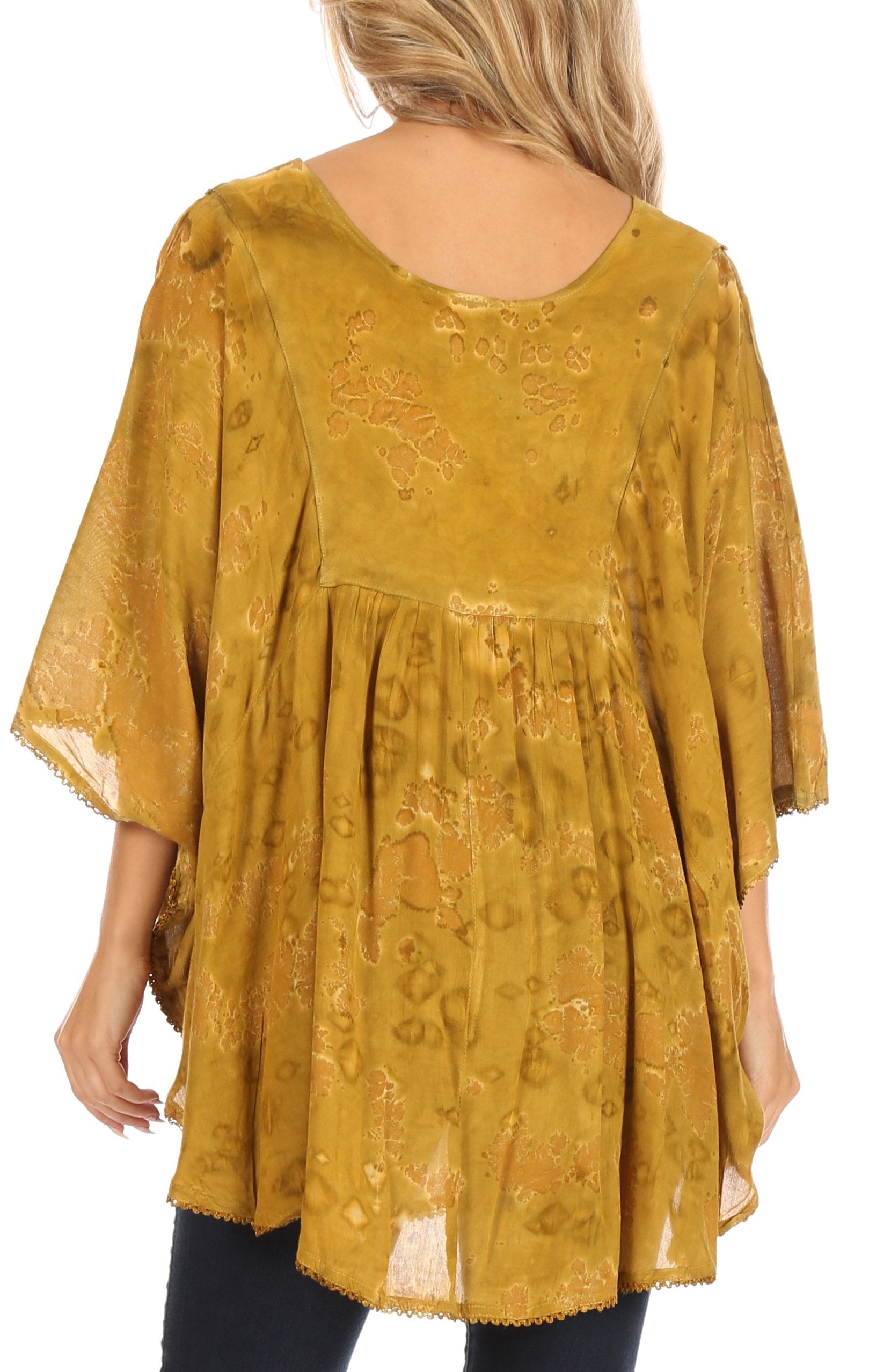 Sakkas Cleeo Long Wide Tie Dye Lace Embroidered Sequin Poncho Blouse Top Cover Up - Concordia Style Boutique