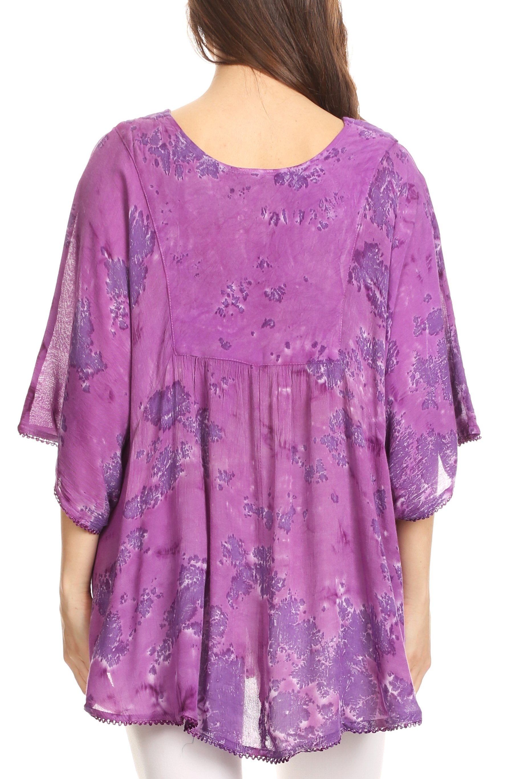 Sakkas Cleeo Long Wide Tie Dye Lace Embroidered Sequin Poncho Blouse Top Cover Up - Concordia Style Boutique