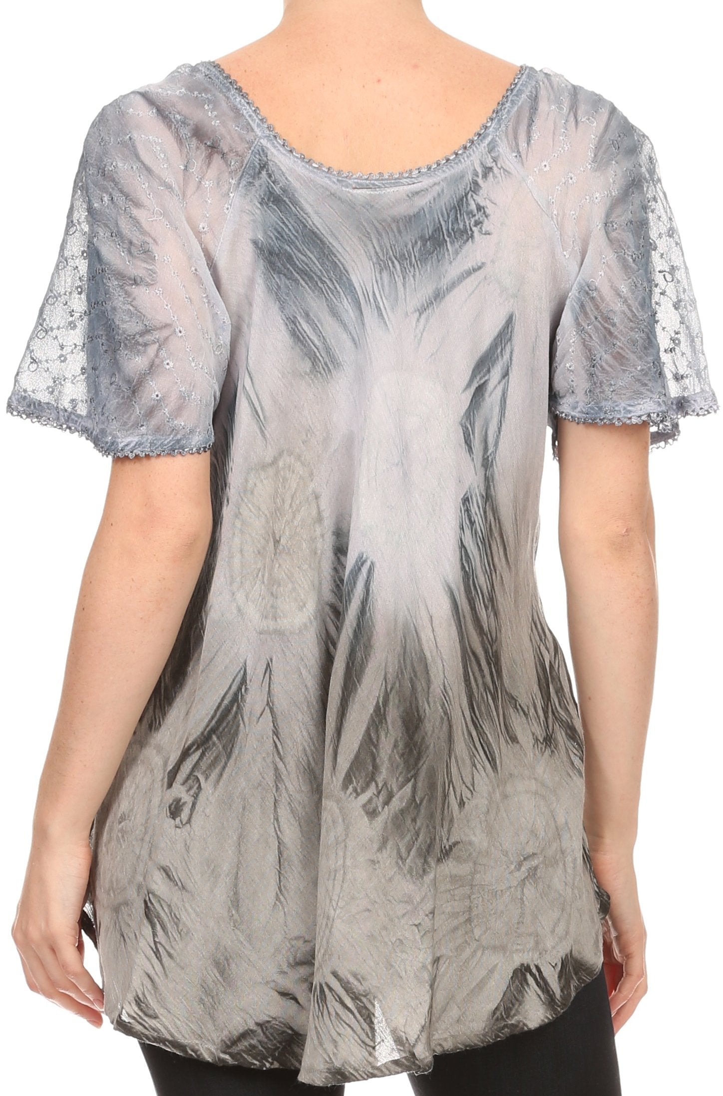 Sakkas Taylay Ombre Tie Dye Batik Long Embroidered Corset Neck Blouse Shirt Top - Concordia Style Boutique