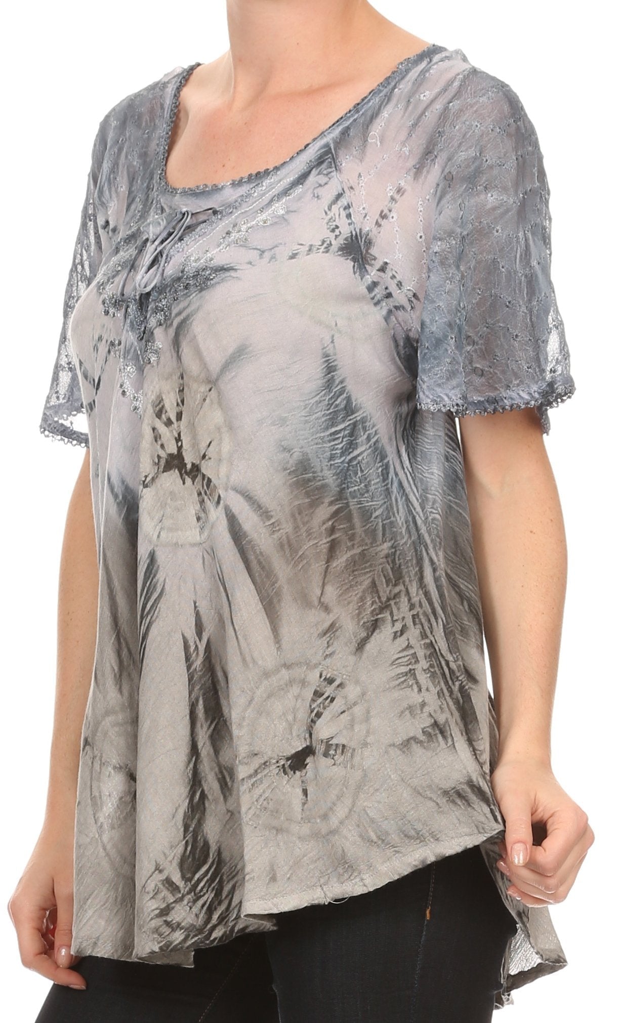 Sakkas Taylay Ombre Tie Dye Batik Long Embroidered Corset Neck Blouse Shirt Top - Concordia Style Boutique