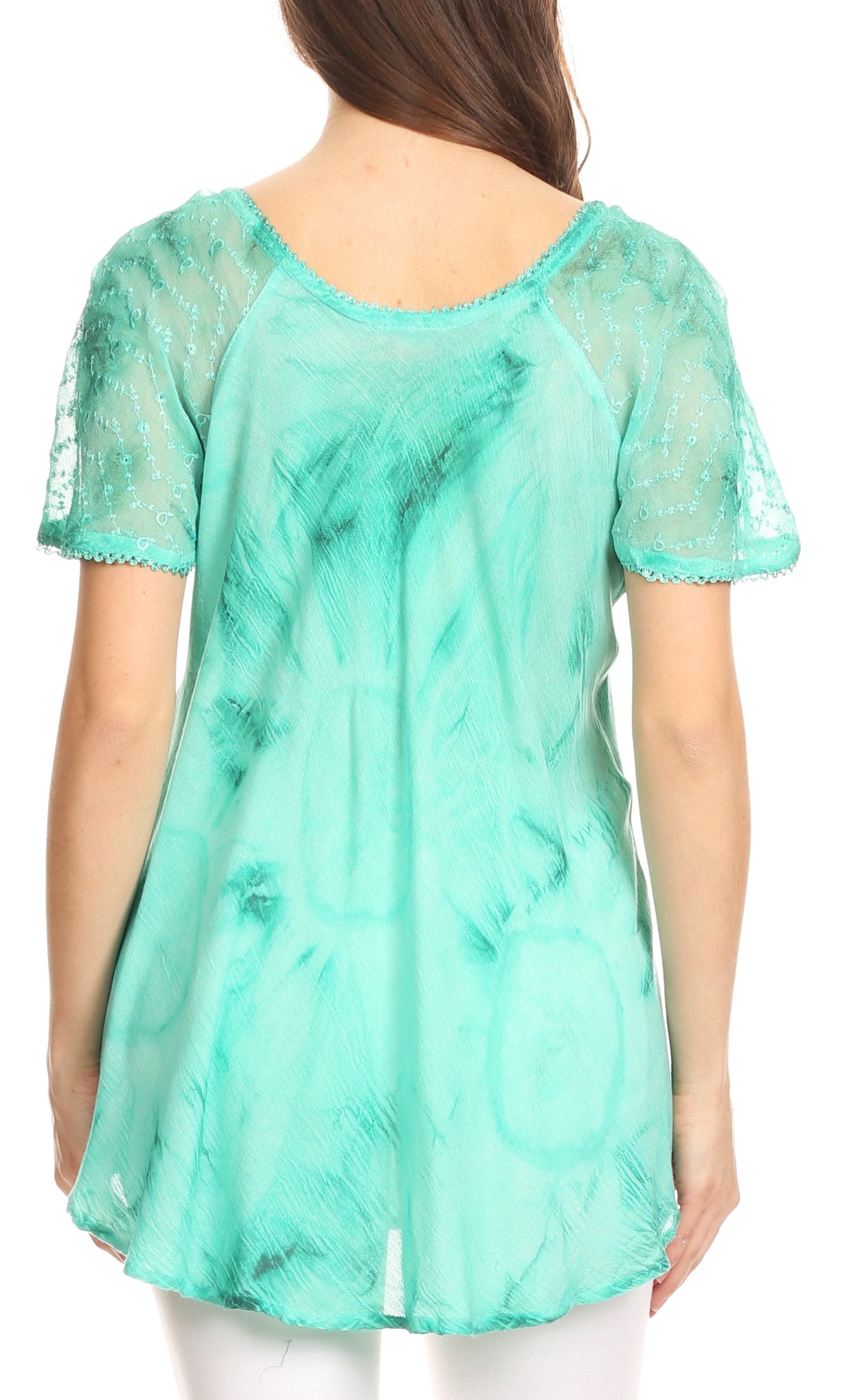 Sakkas Hana Tie Dye Relaxed Fit Embroidery Cap Sleeves Peasant Batik Blouse / Top - Concordia Style Boutique