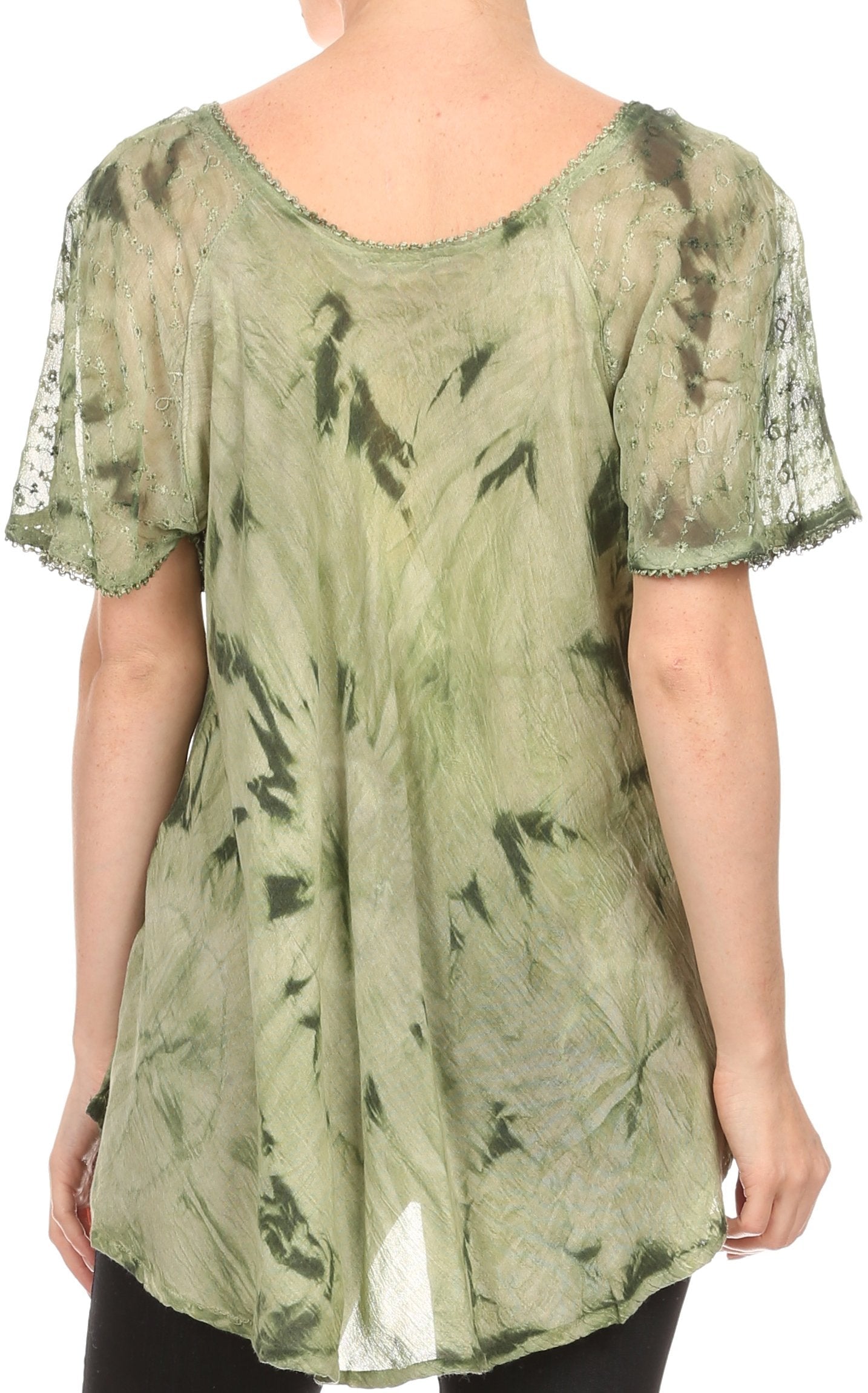 Sakkas Hana Tie Dye Relaxed Fit Embroidery Cap Sleeves Peasant Batik Blouse / Top - Concordia Style Boutique