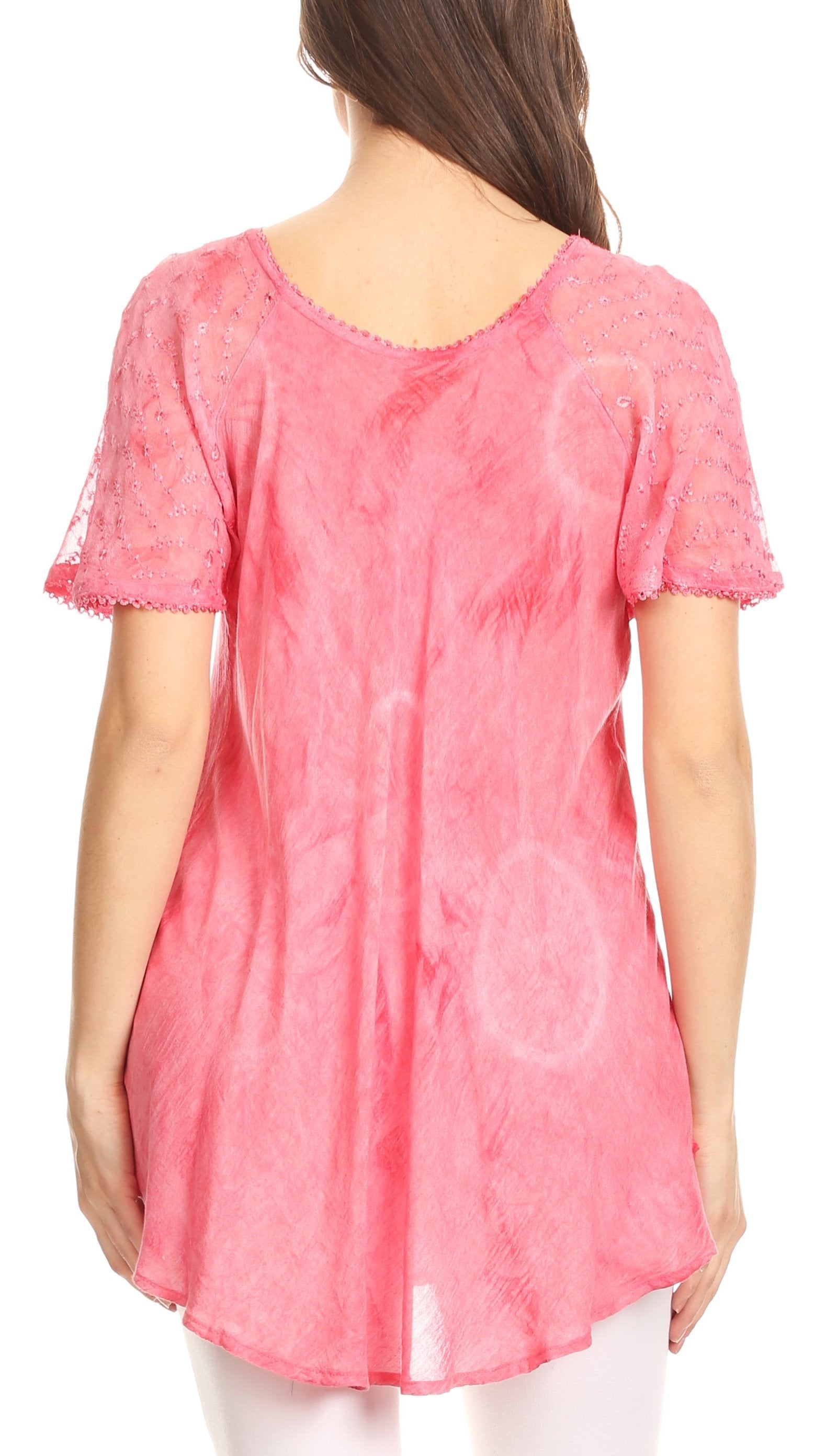 Sakkas Hana Tie Dye Relaxed Fit Embroidery Cap Sleeves Peasant Batik Blouse / Top - Concordia Style Boutique