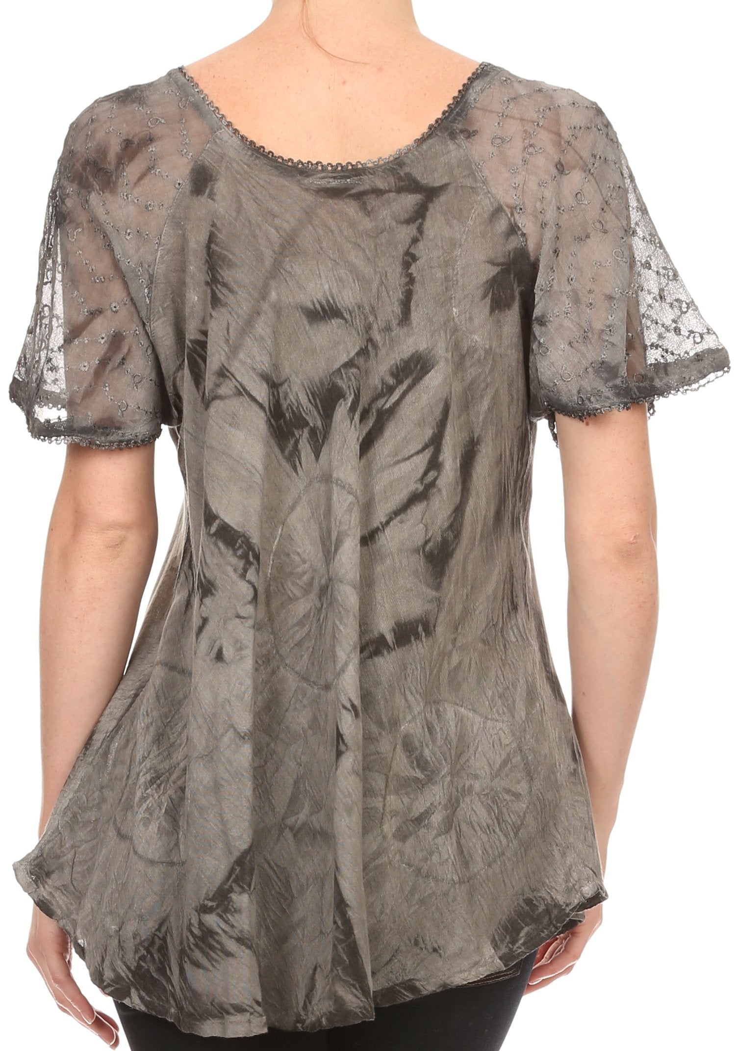 Sakkas Hana Tie Dye Relaxed Fit Embroidery Cap Sleeves Peasant Batik Blouse / Top - Concordia Style Boutique
