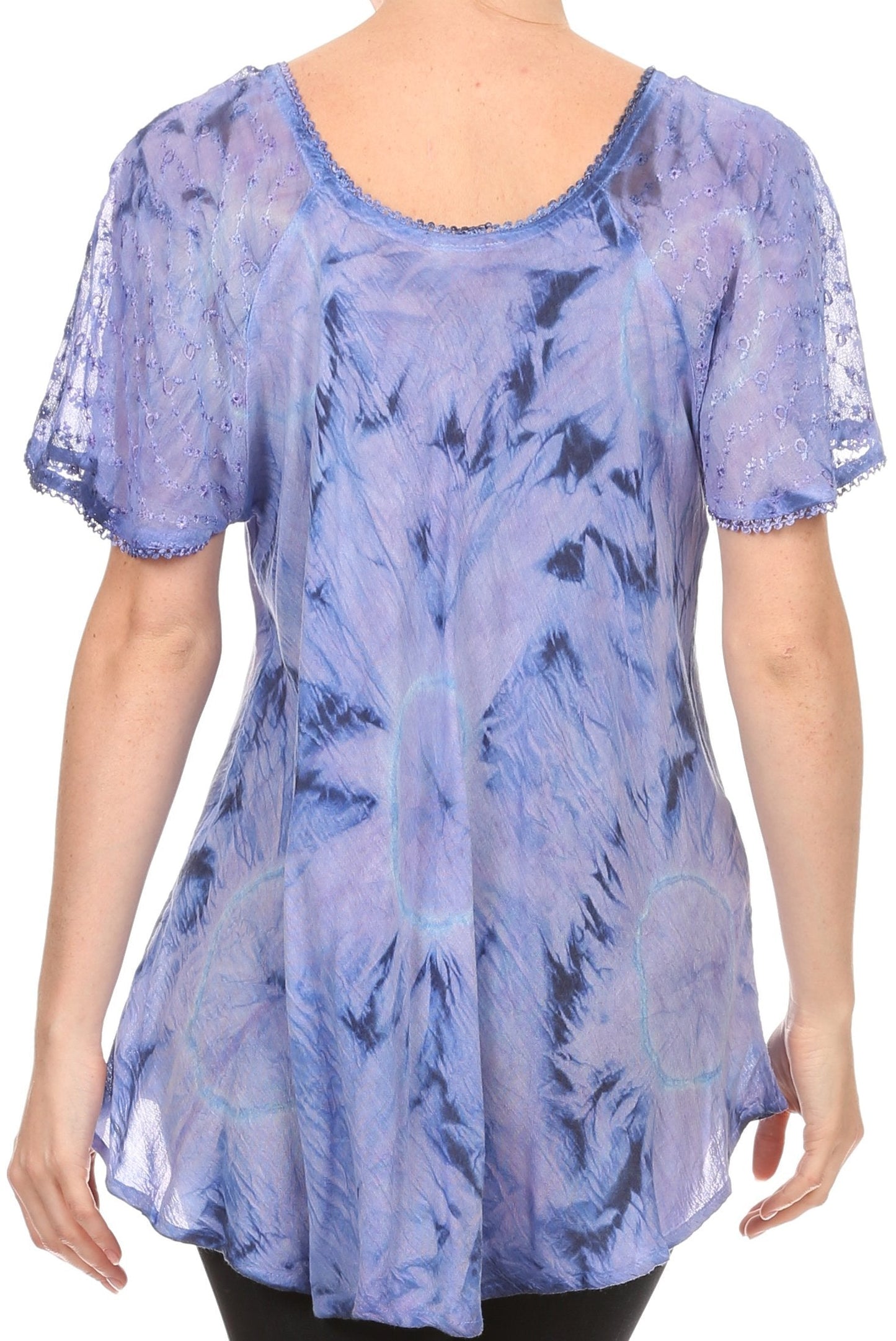 Sakkas Hana Tie Dye Relaxed Fit Embroidery Cap Sleeves Peasant Batik Blouse / Top - Concordia Style Boutique