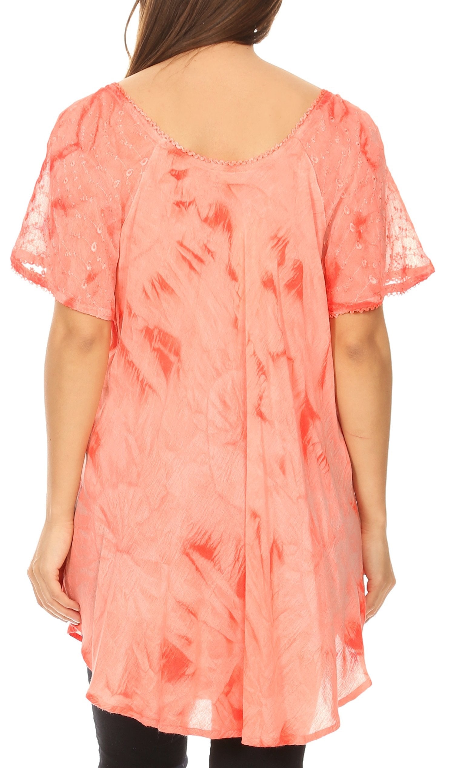 Sakkas Hana Tie Dye Relaxed Fit Embroidery Cap Sleeves Peasant Batik Blouse / Top - Concordia Style Boutique