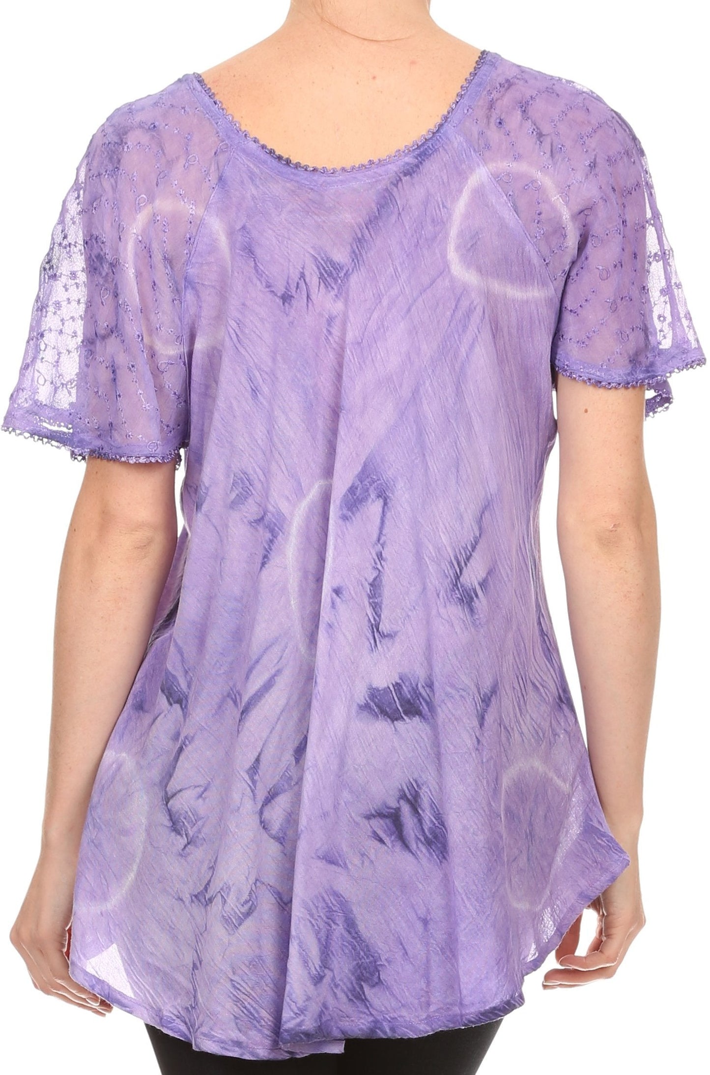 Sakkas Hana Tie Dye Relaxed Fit Embroidery Cap Sleeves Peasant Batik Blouse / Top - Concordia Style Boutique