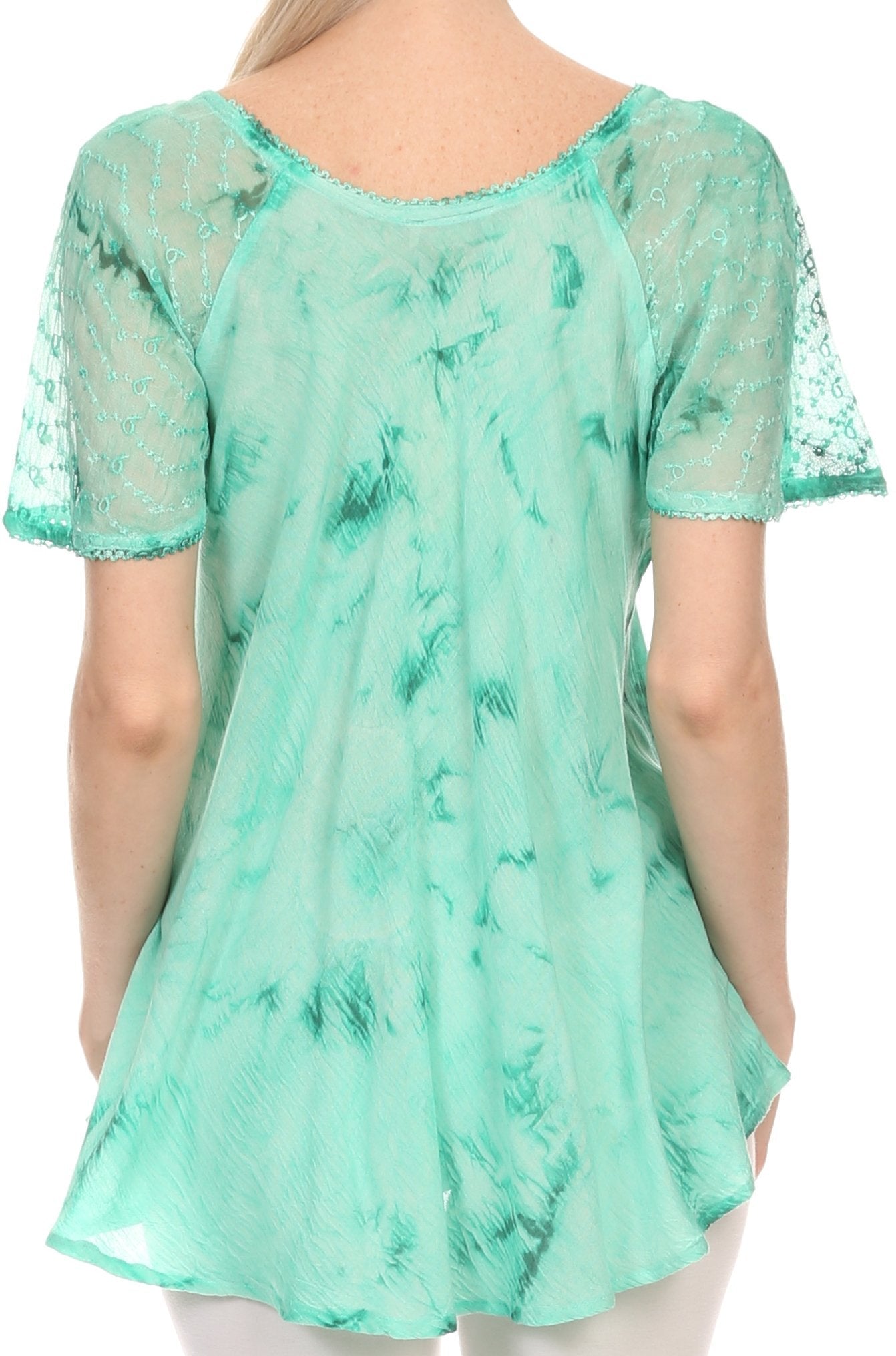 Sakkas Hana Tie Dye Relaxed Fit Embroidery Cap Sleeves Peasant Batik Blouse / Top - Concordia Style Boutique