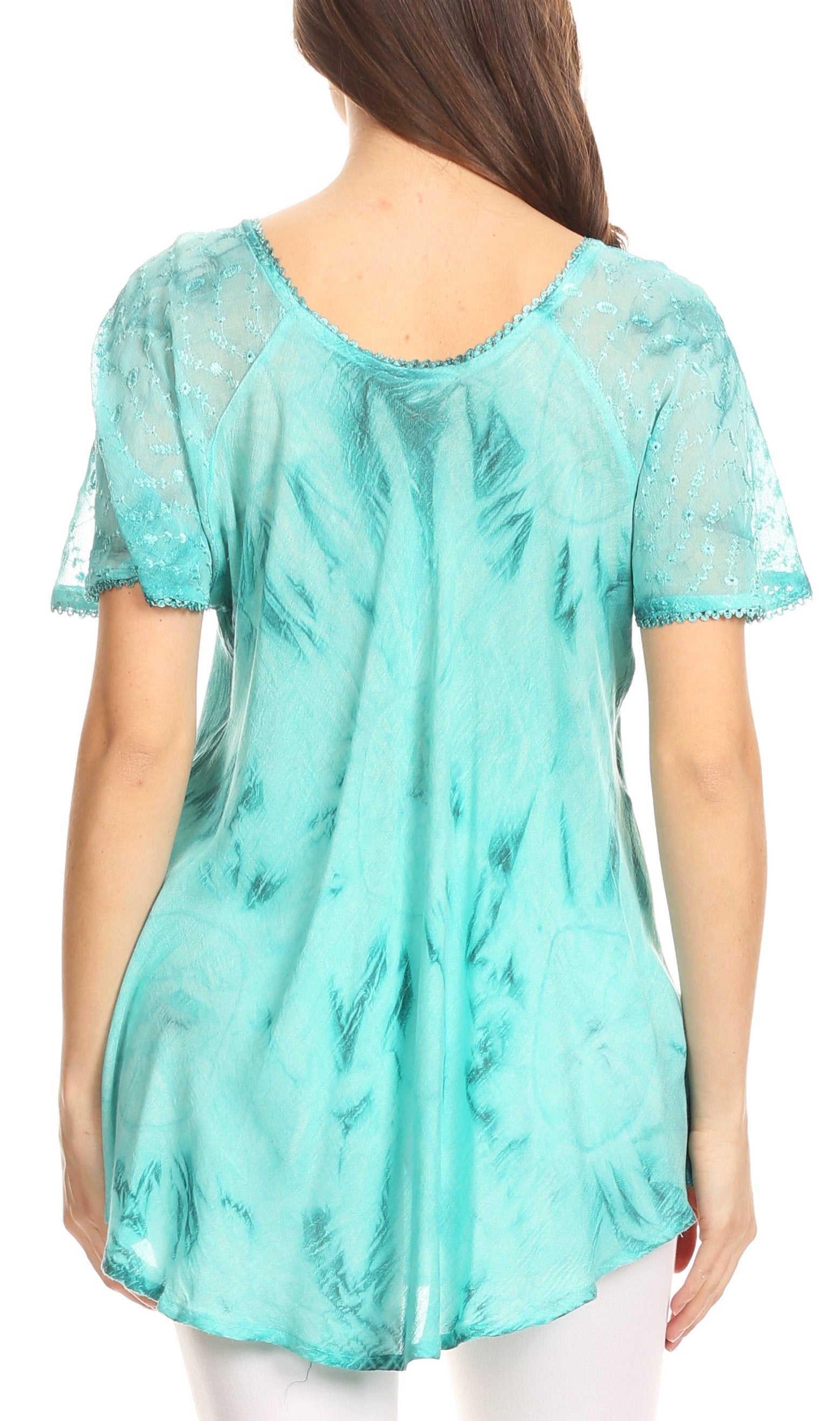 Sakkas Hana Tie Dye Relaxed Fit Embroidery Cap Sleeves Peasant Batik Blouse / Top - Concordia Style Boutique