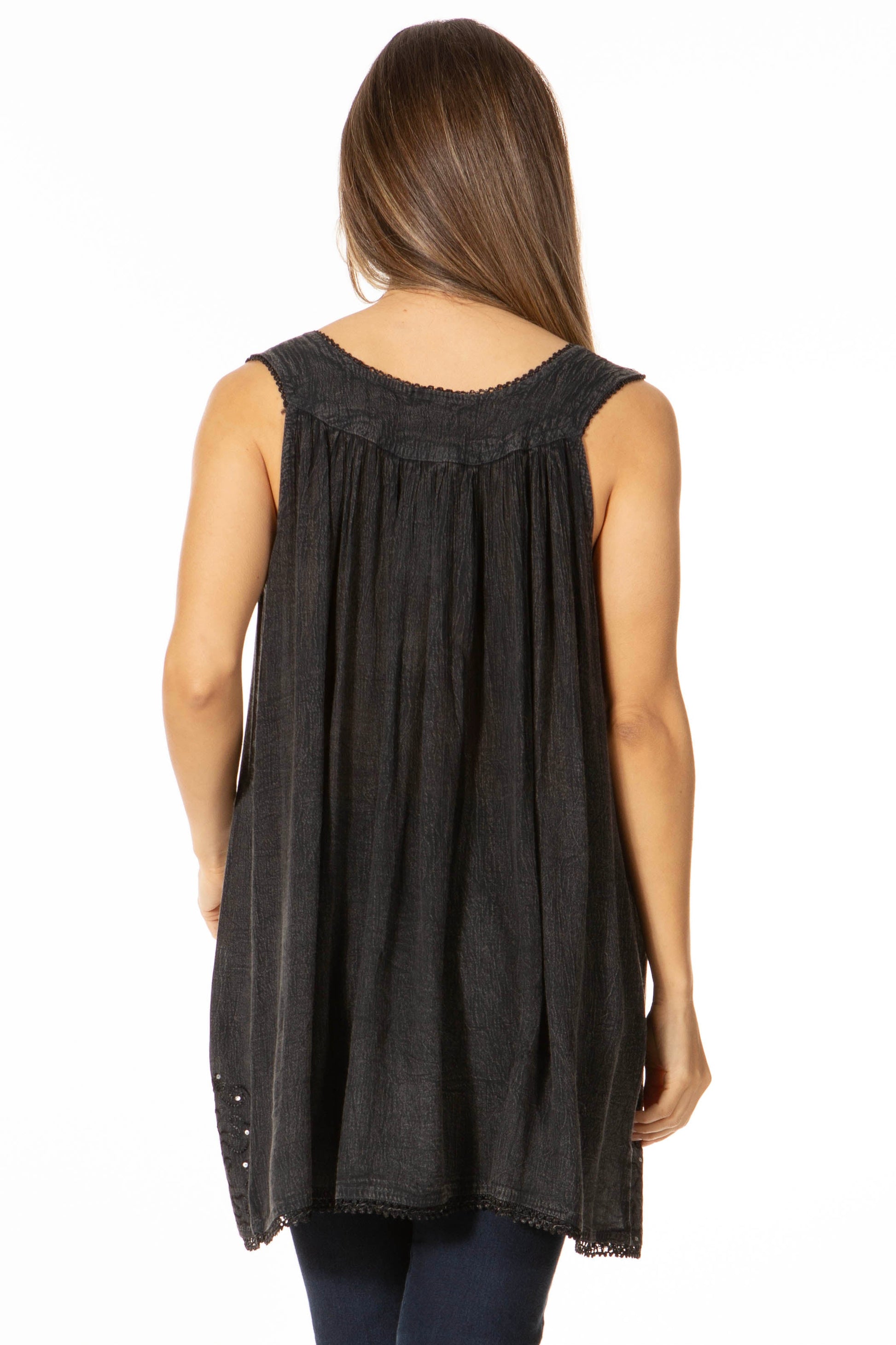Sakkas Rita Womens Picot Trim V Neck Tank Blouse With Seqins And Embroidery - Concordia Style Boutique