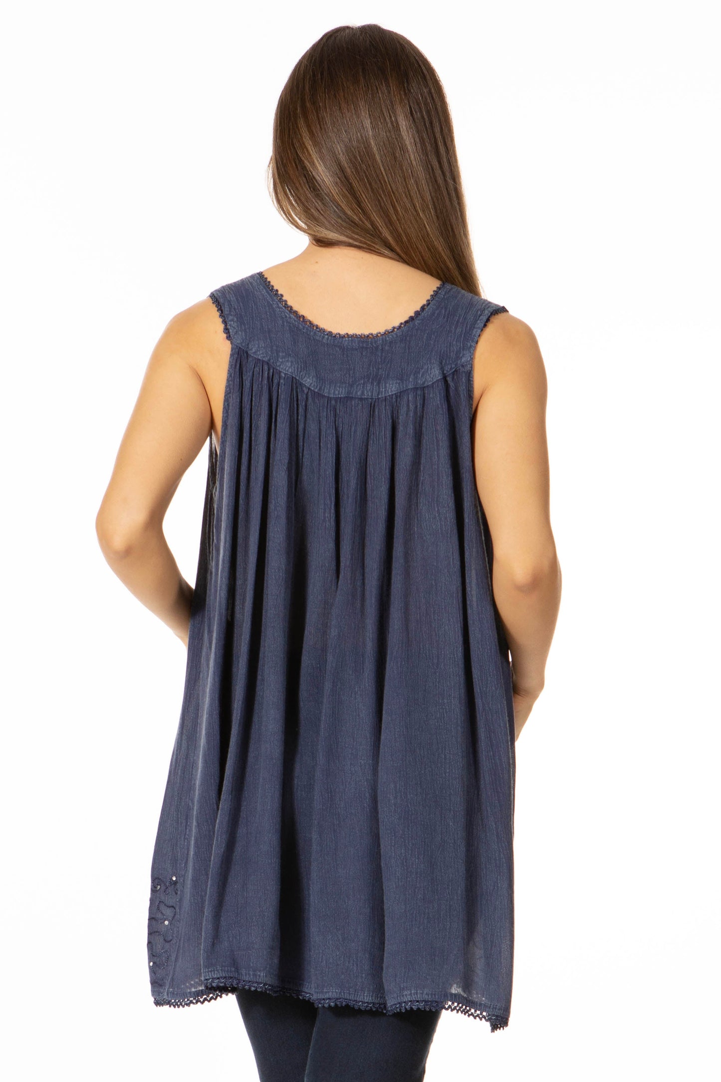 Sakkas Rita Womens Picot Trim V Neck Tank Blouse With Seqins And Embroidery - Concordia Style Boutique