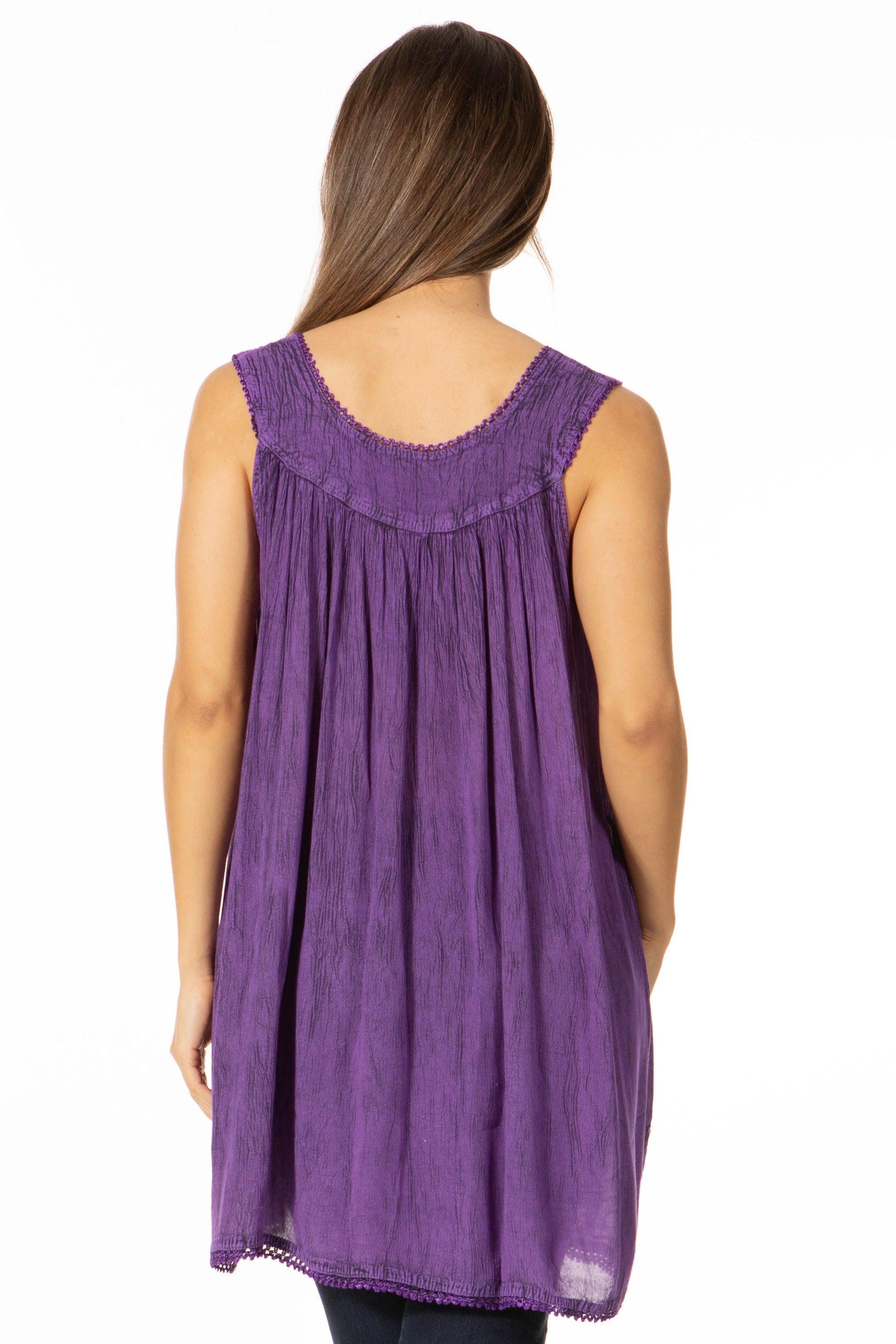 Sakkas Rita Womens Picot Trim V Neck Tank Blouse With Seqins And Embroidery - Concordia Style Boutique