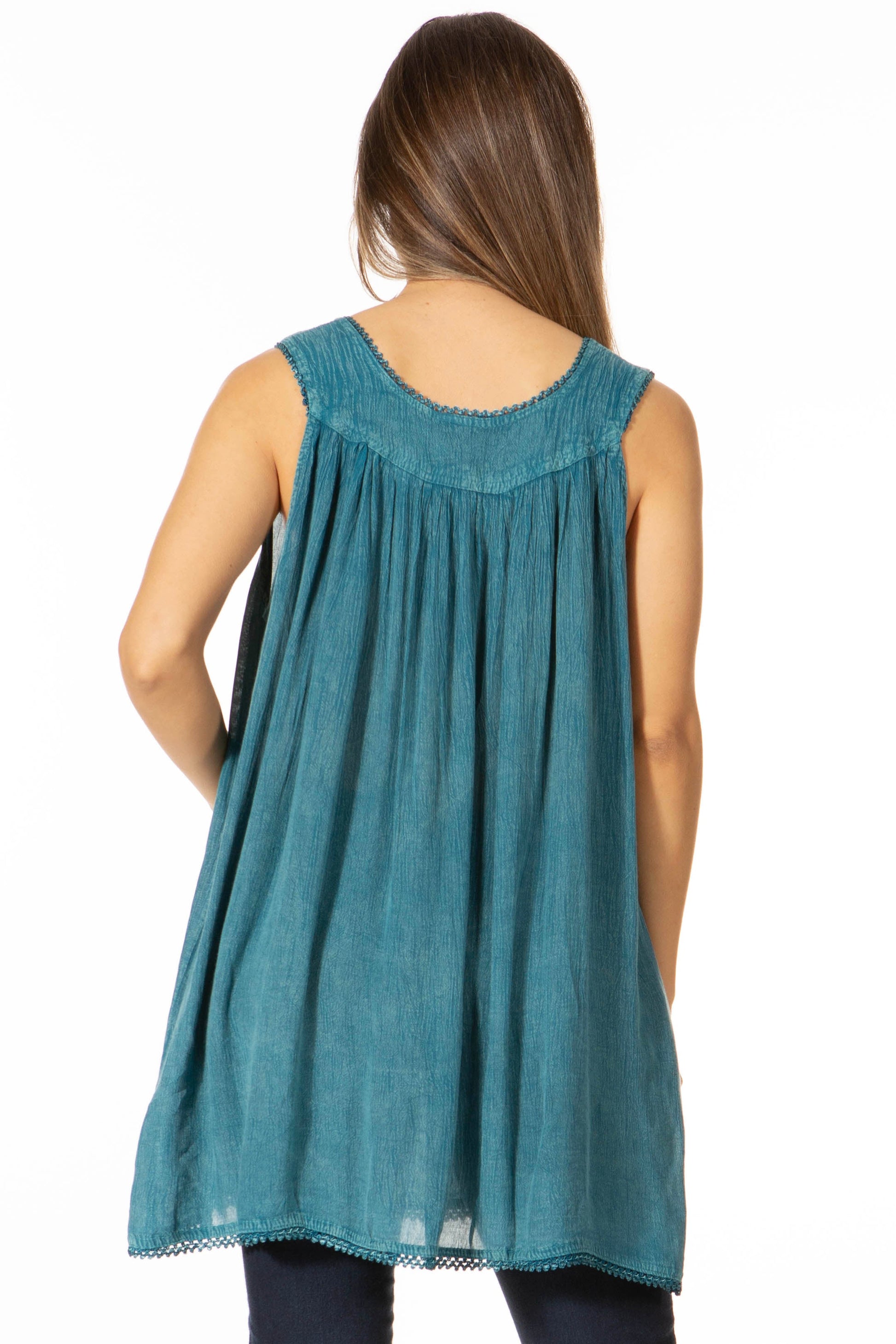 Sakkas Rita Womens Picot Trim V Neck Tank Blouse With Seqins And Embroidery - Concordia Style Boutique