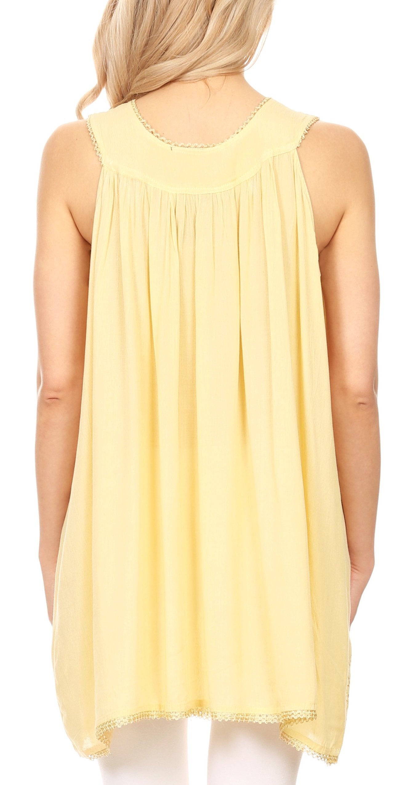 Sakkas Rita Womens Picot Trim V Neck Tank Blouse With Seqins And Embroidery - Concordia Style Boutique