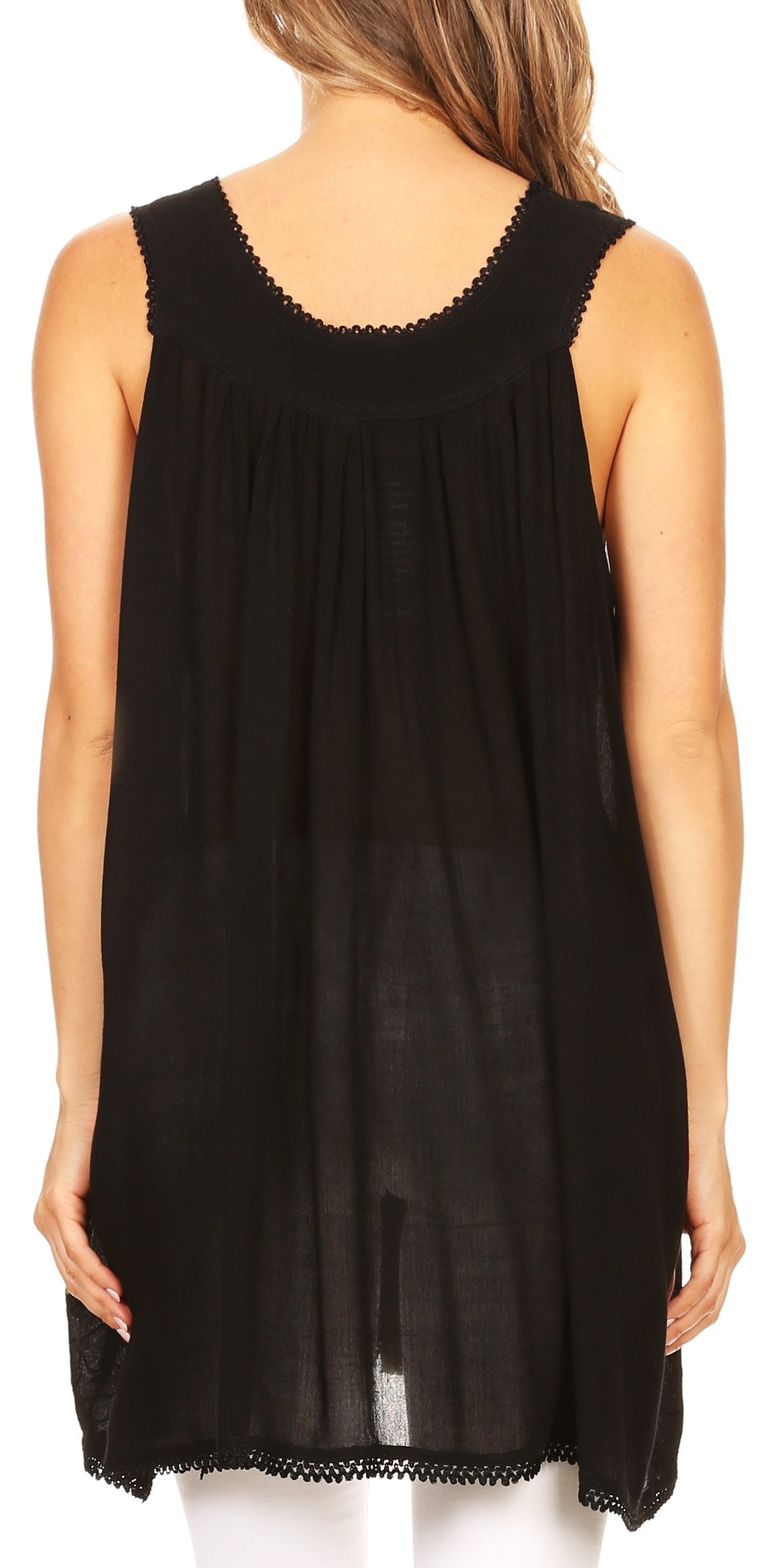 Sakkas Rita Womens Picot Trim V Neck Tank Blouse With Seqins And Embroidery - Concordia Style Boutique