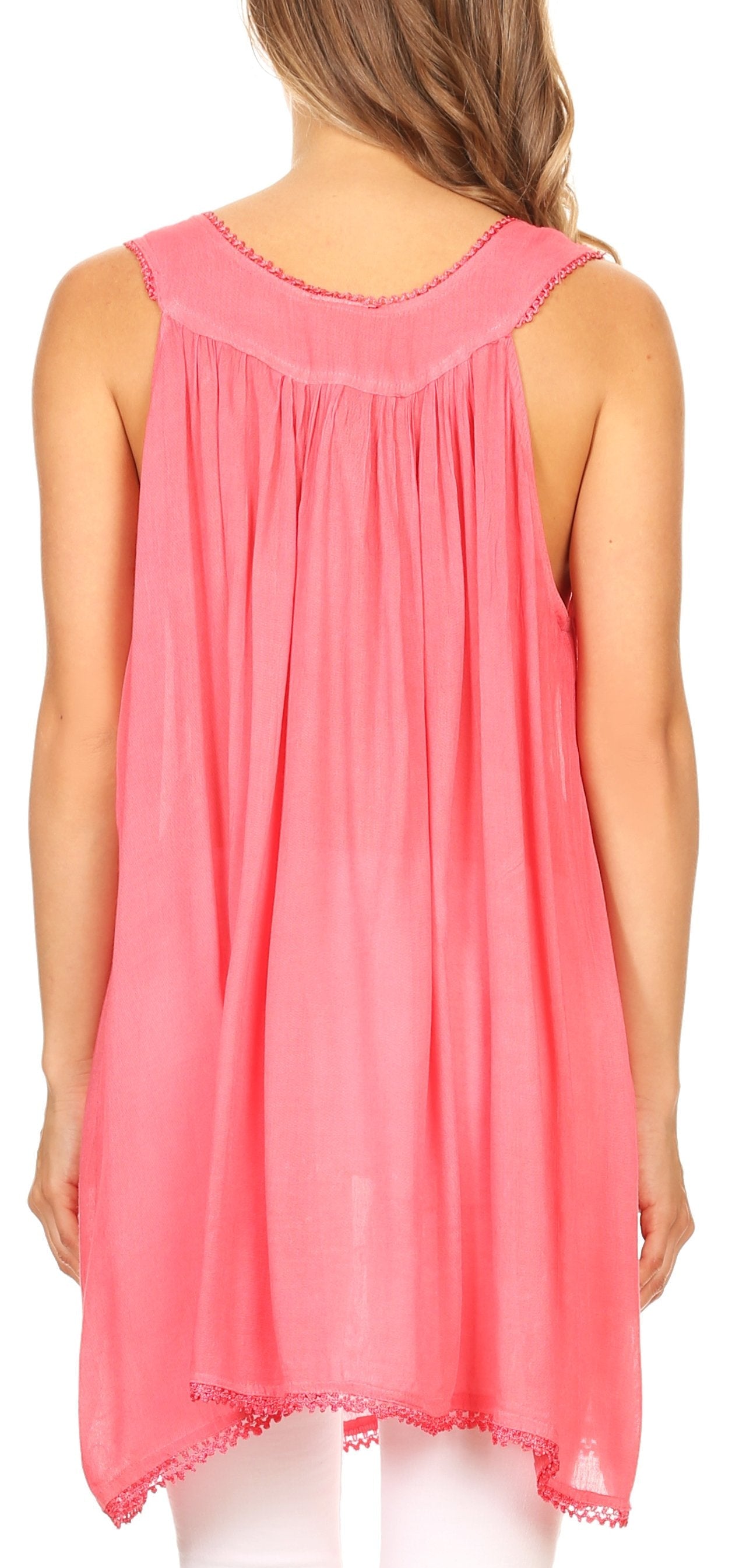 Sakkas Rita Womens Picot Trim V Neck Tank Blouse With Seqins And Embroidery - Concordia Style Boutique