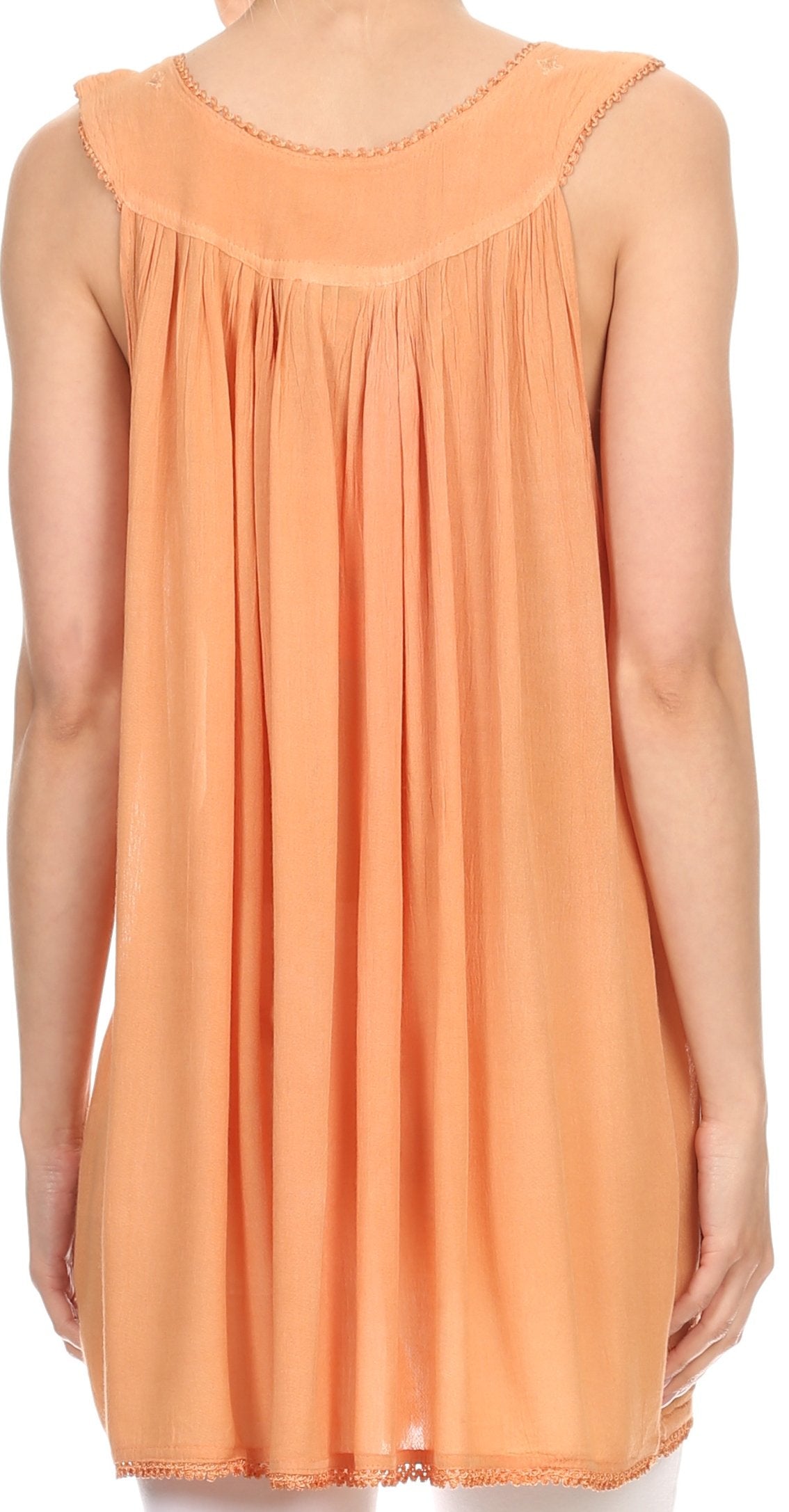 Sakkas Rita Womens Picot Trim V Neck Tank Blouse With Seqins And Embroidery - Concordia Style Boutique