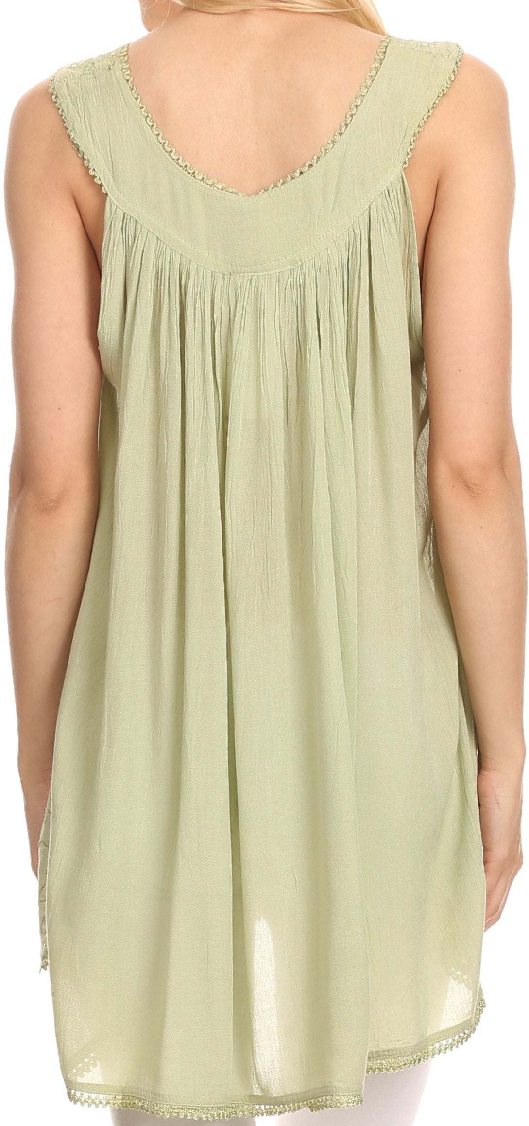 Sakkas Rita Womens Picot Trim V Neck Tank Blouse With Seqins And Embroidery - Concordia Style Boutique