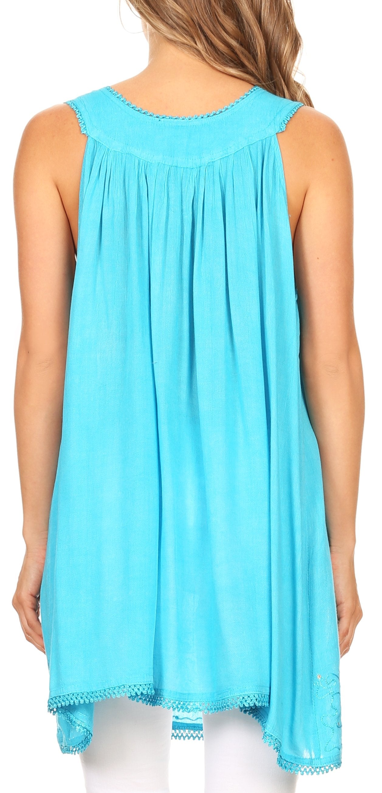 Sakkas Rita Womens Picot Trim V Neck Tank Blouse With Seqins And Embroidery - Concordia Style Boutique