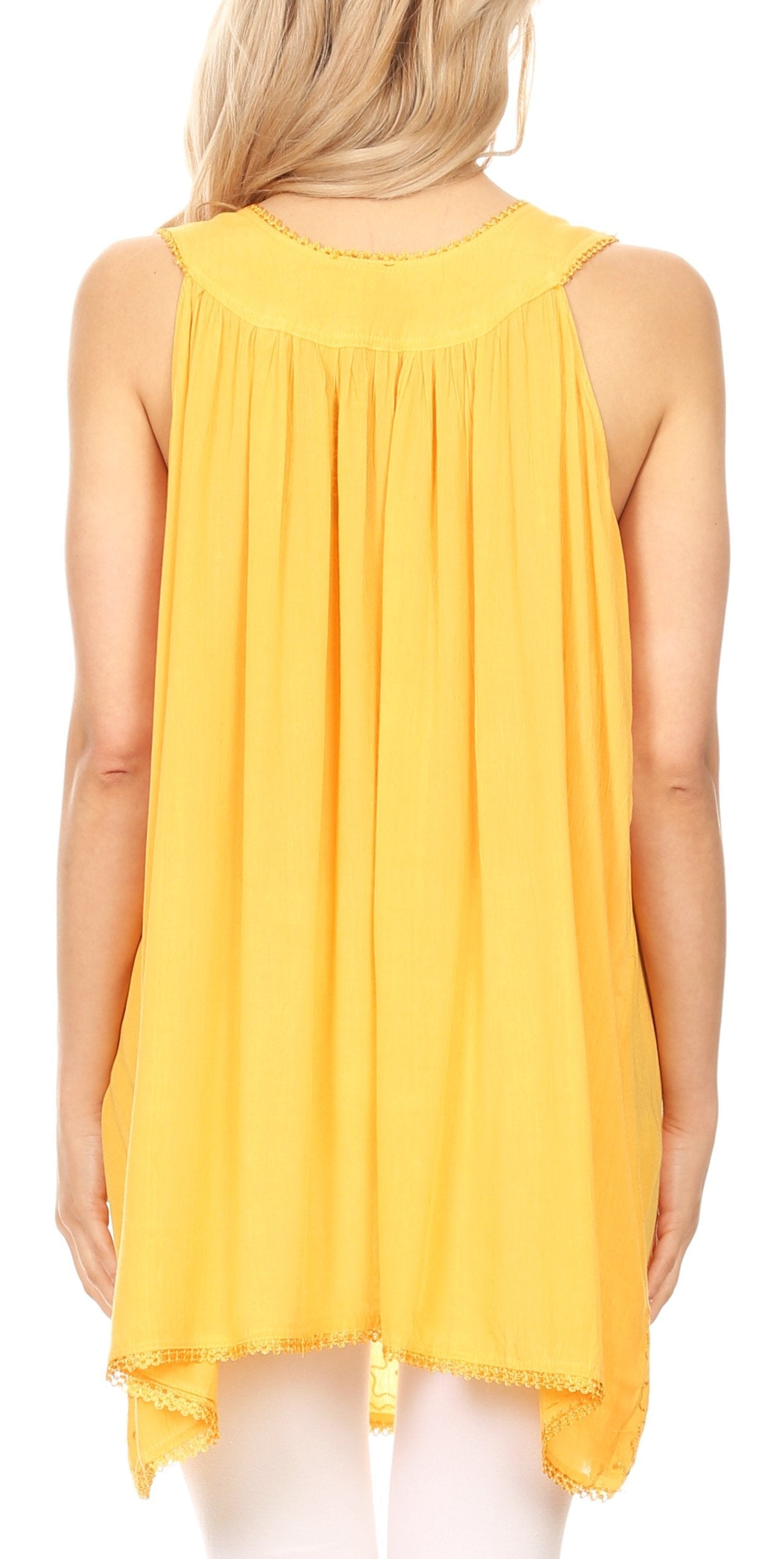 Sakkas Rita Womens Picot Trim V Neck Tank Blouse With Seqins And Embroidery - Concordia Style Boutique