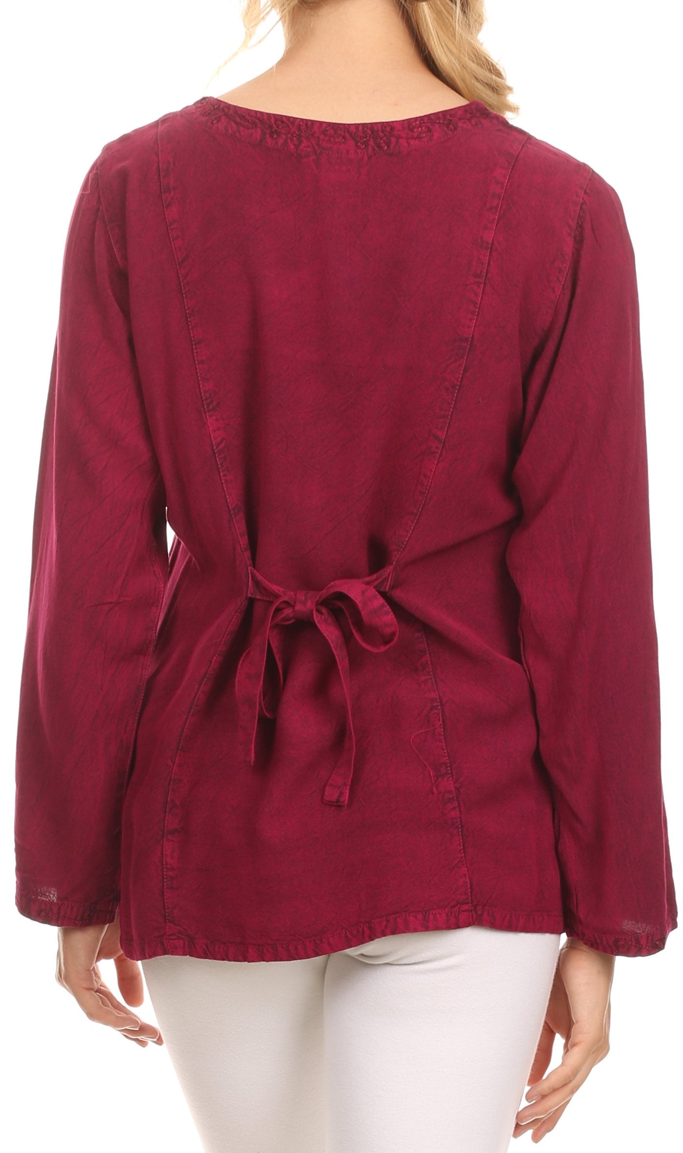 Sakkas Fedella Deep Scoop Neck Long Sleeve Blouse Top With Adjustable Back Straps - Concordia Style Boutique