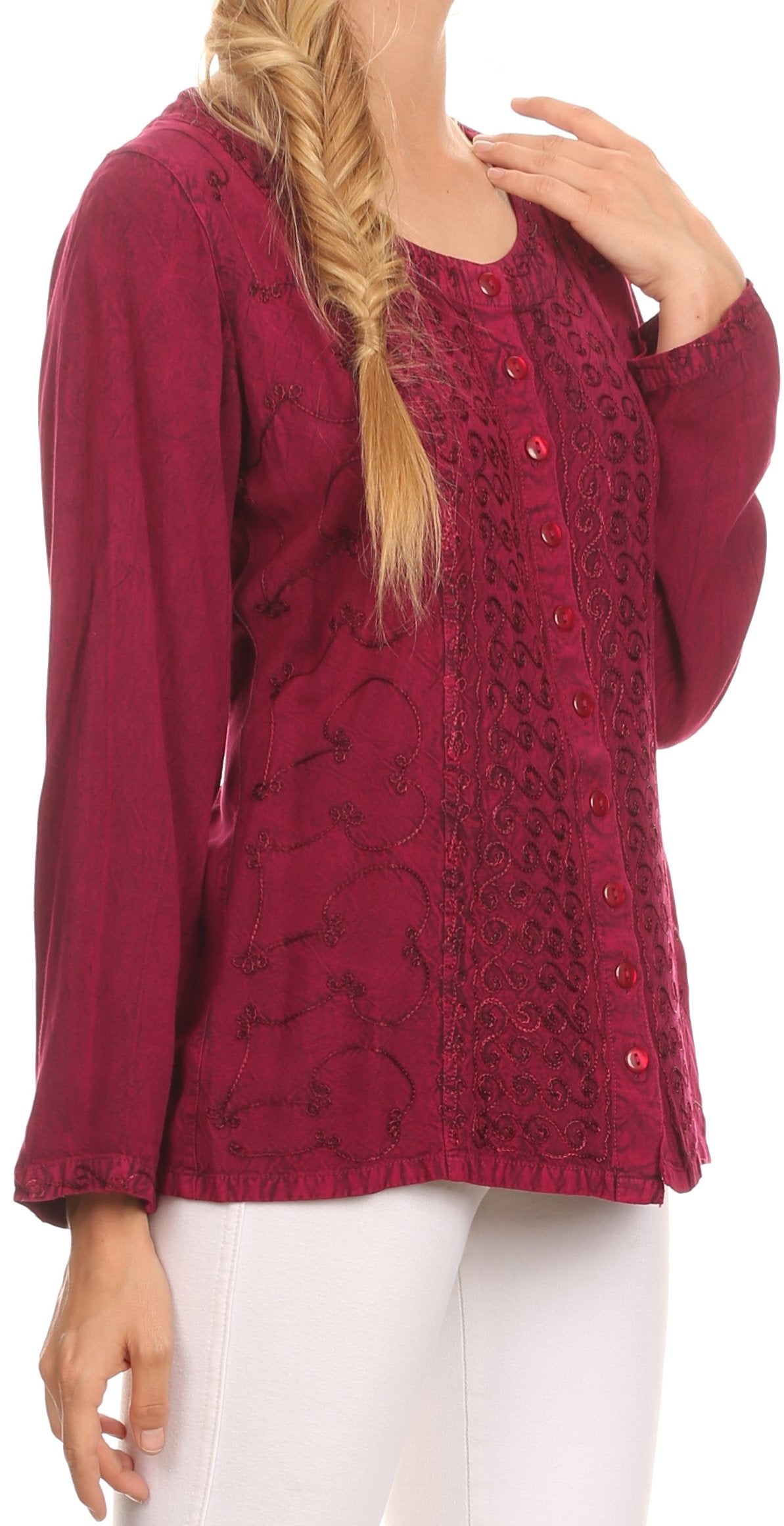 Sakkas Fedella Deep Scoop Neck Long Sleeve Blouse Top With Adjustable Back Straps - Concordia Style Boutique