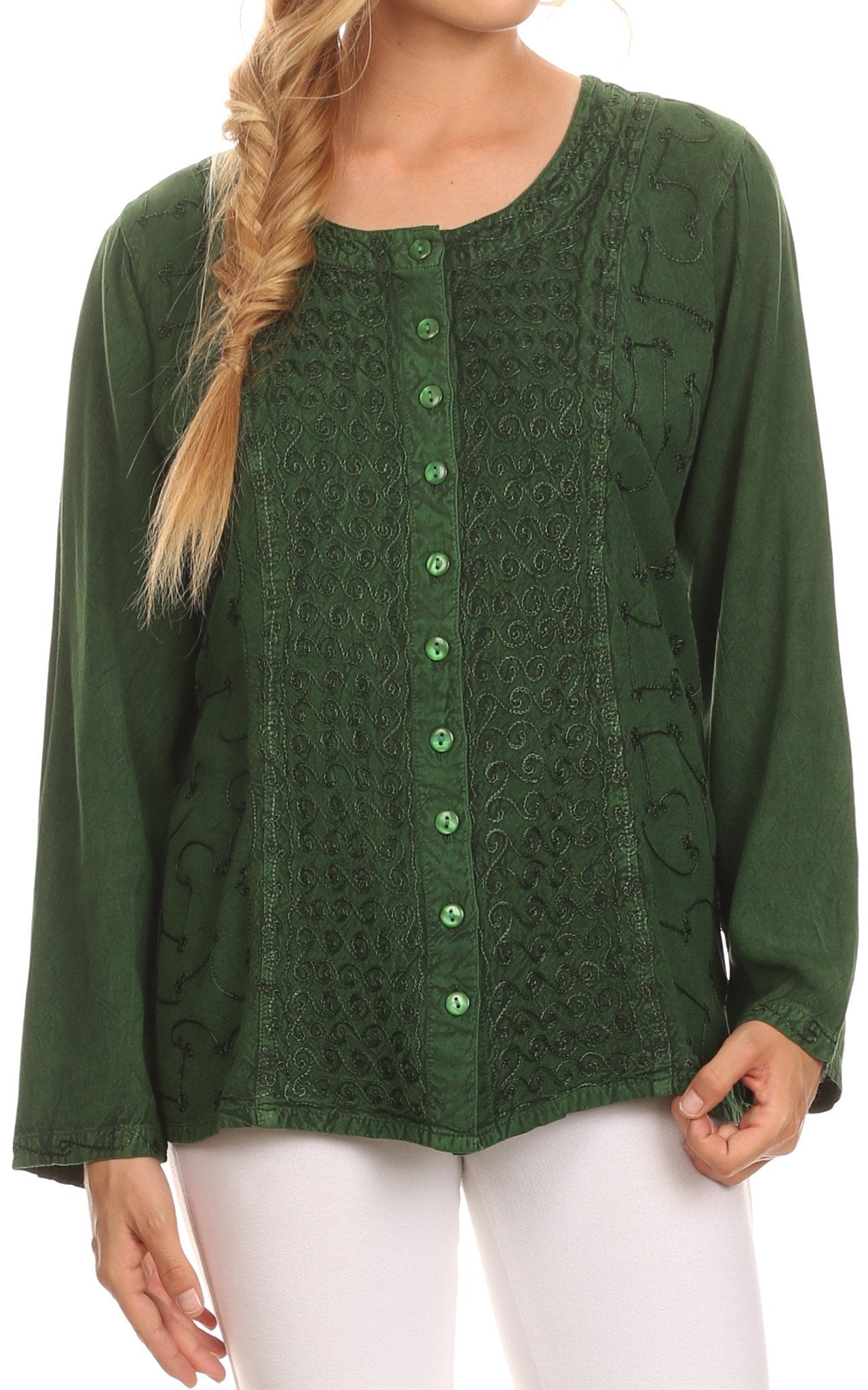 Sakkas Fedella Deep Scoop Neck Long Sleeve Blouse Top With Adjustable Back Straps - Concordia Style Boutique