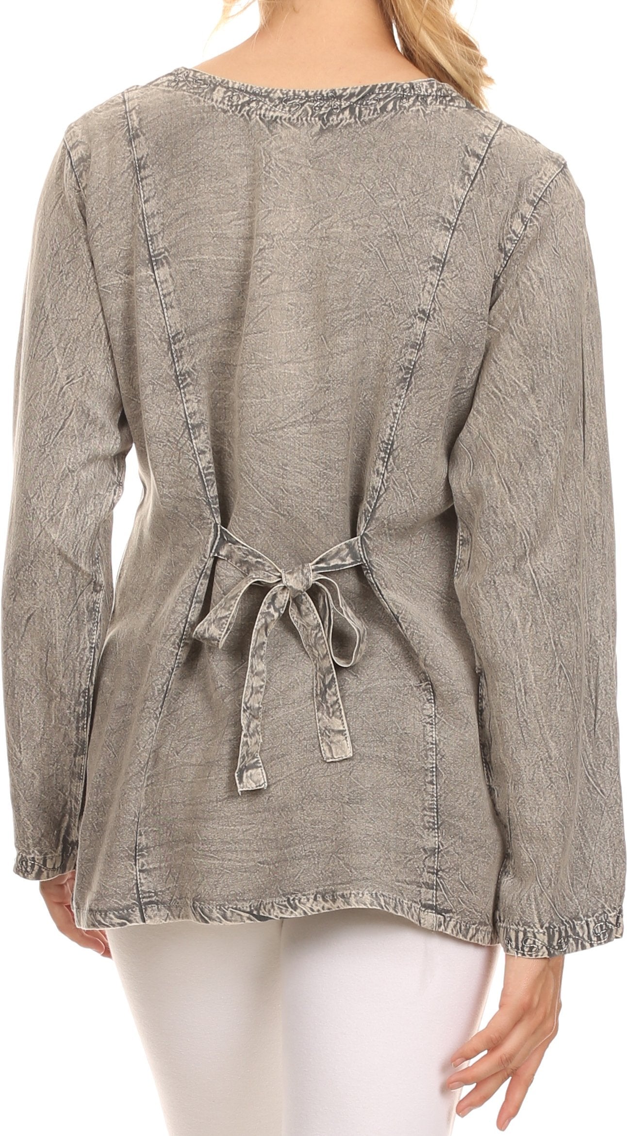 Sakkas Fedella Deep Scoop Neck Long Sleeve Blouse Top With Adjustable Back Straps - Concordia Style Boutique