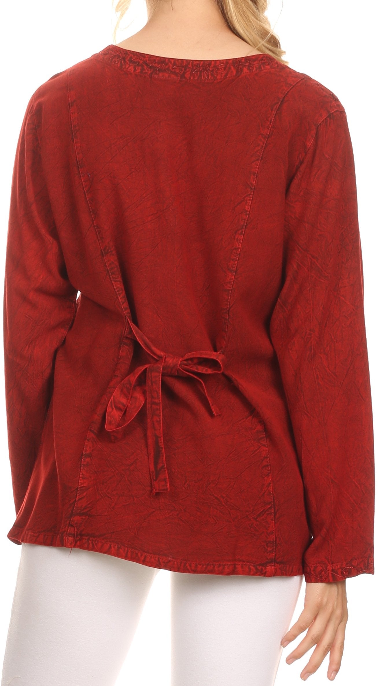 Sakkas Fedella Deep Scoop Neck Long Sleeve Blouse Top With Adjustable Back Straps - Concordia Style Boutique