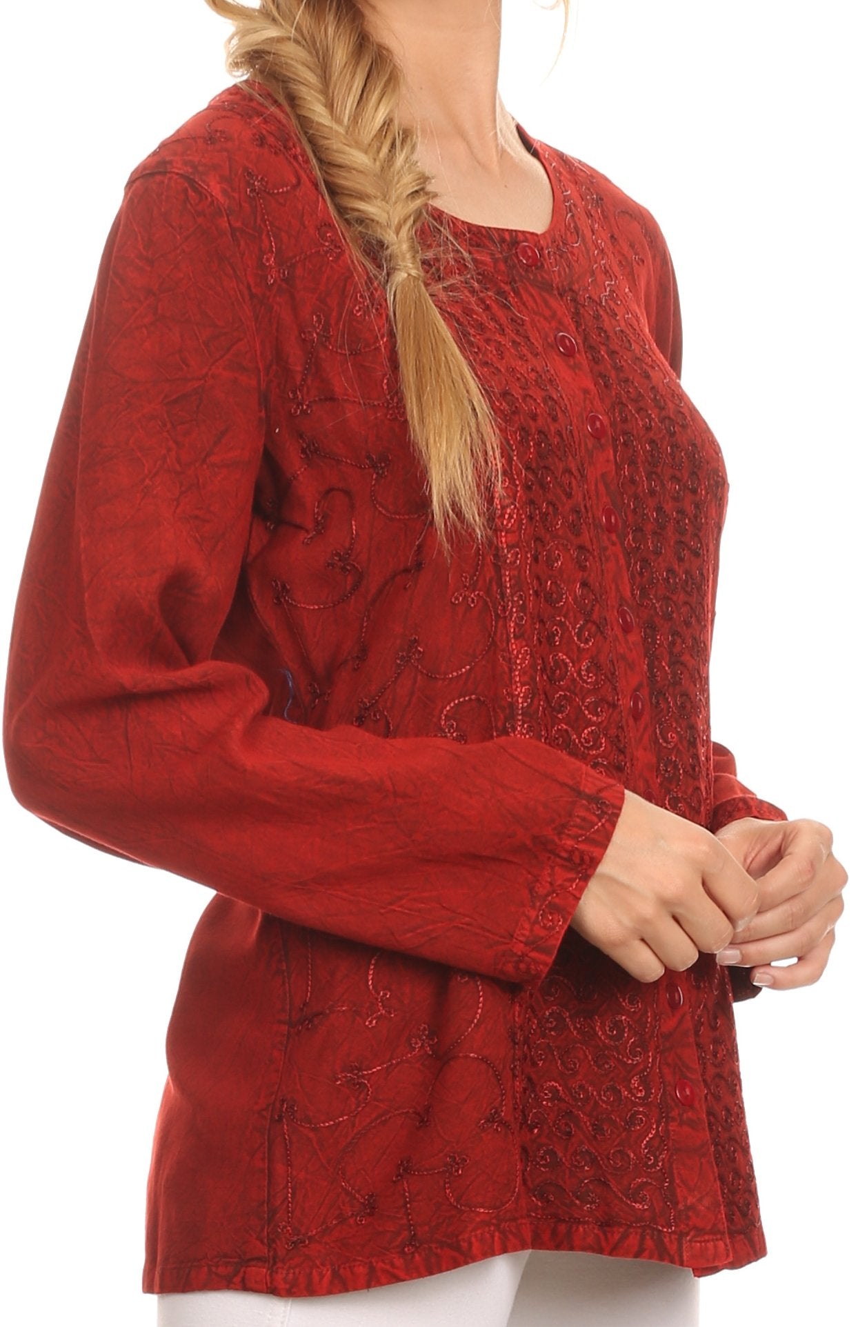 Sakkas Fedella Deep Scoop Neck Long Sleeve Blouse Top With Adjustable Back Straps - Concordia Style Boutique