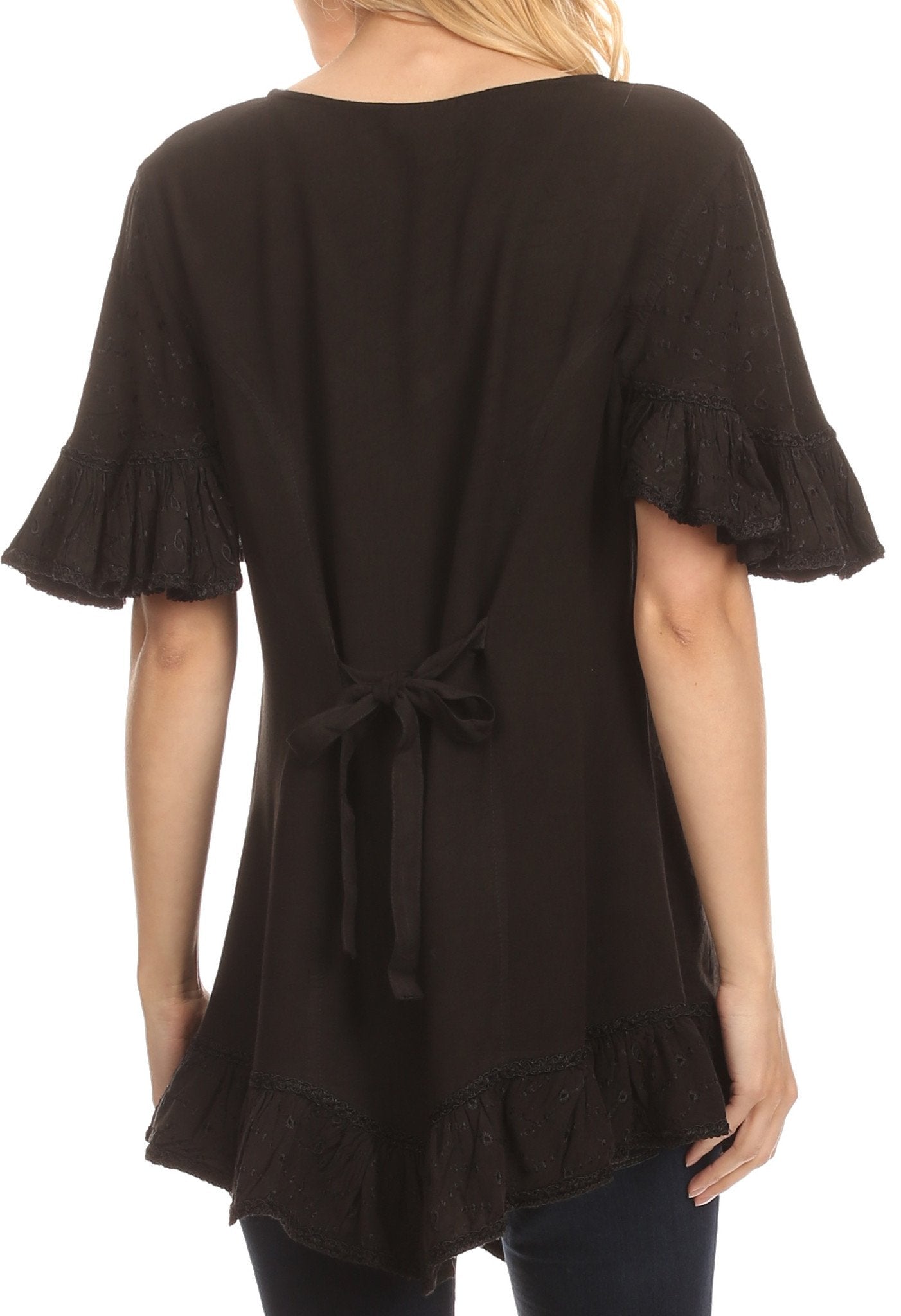 Sakkas Sayle Long Star Embroidered Blouse Shirt Top With Button Front And Ruffles - Concordia Style Boutique