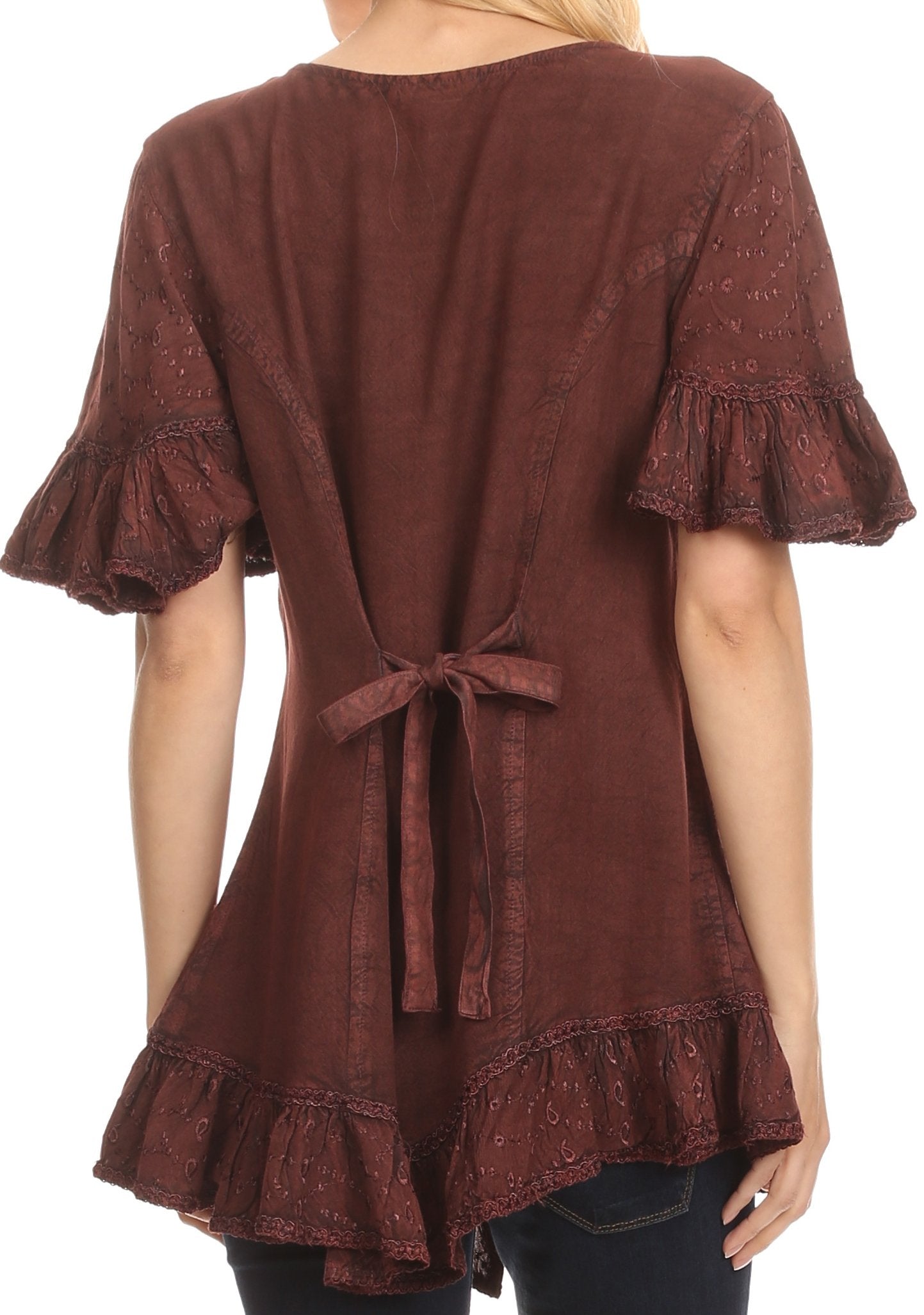 Sakkas Sayle Long Star Embroidered Blouse Shirt Top With Button Front And Ruffles - Concordia Style Boutique