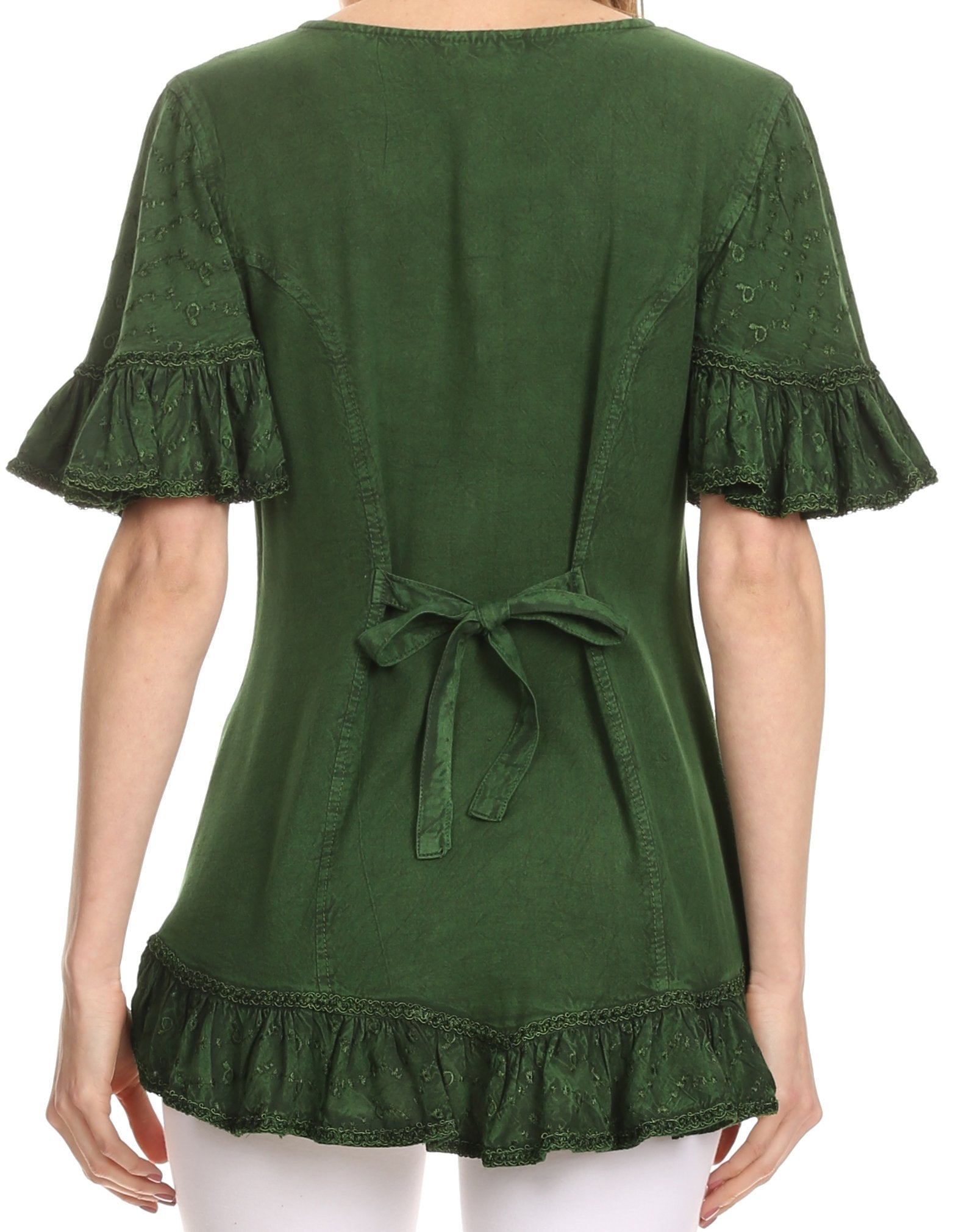 Sakkas Sayle Long Star Embroidered Blouse Shirt Top With Button Front And Ruffles - Concordia Style Boutique