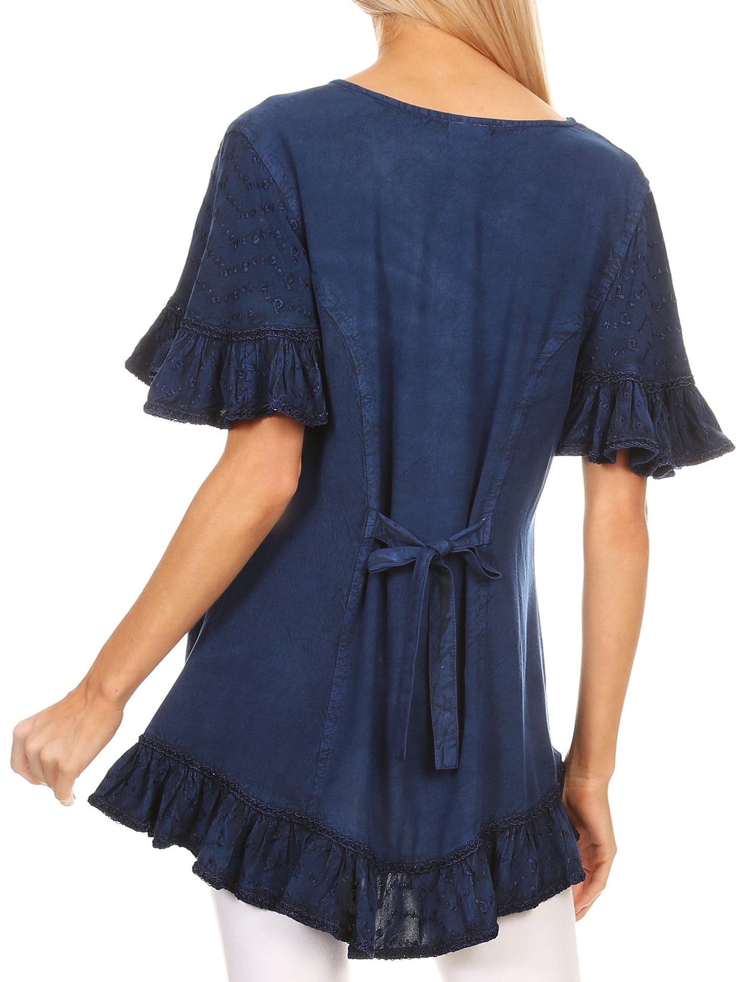 Sakkas Sayle Long Star Embroidered Blouse Shirt Top With Button Front And Ruffles - Concordia Style Boutique