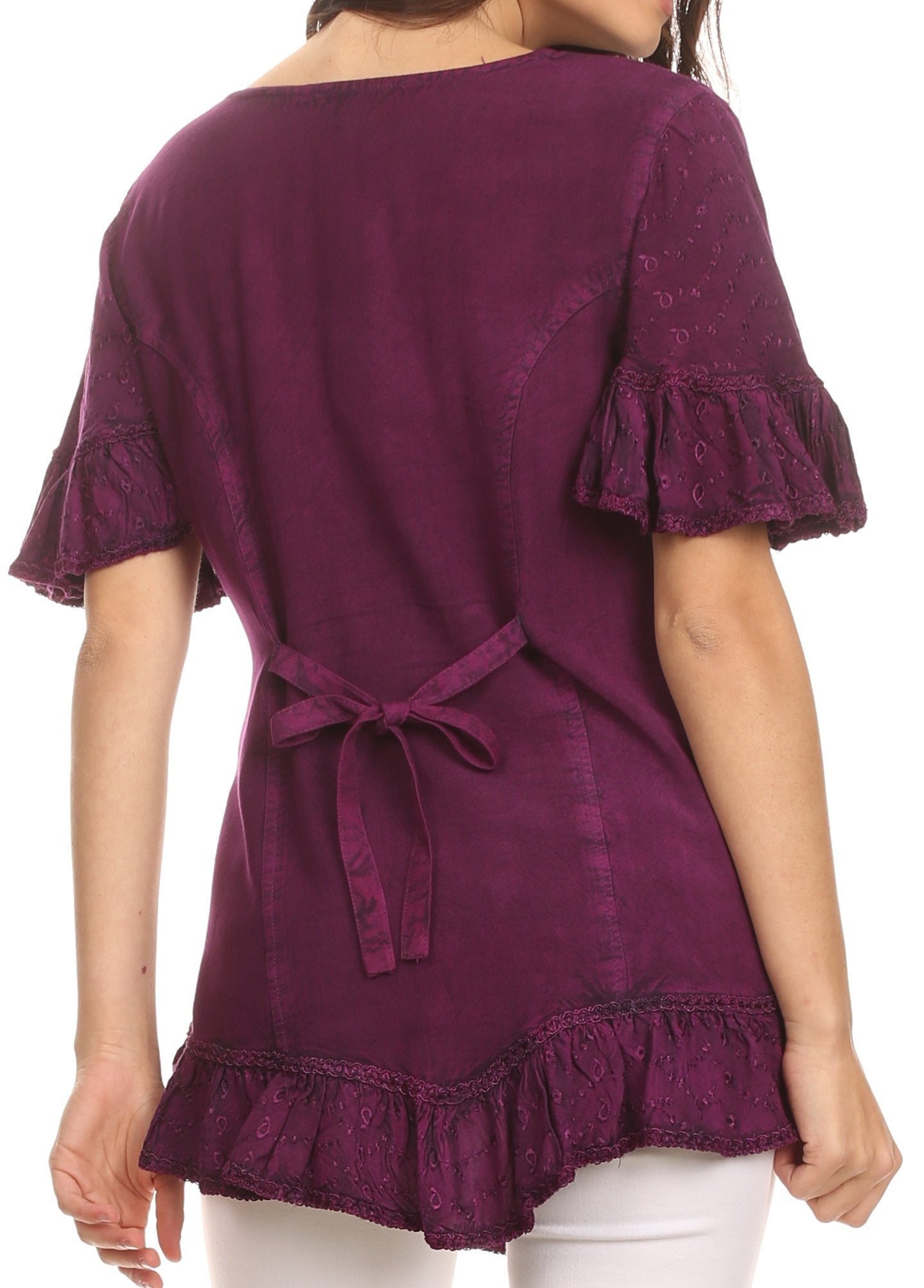 Sakkas Sayle Long Star Embroidered Blouse Shirt Top With Button Front And Ruffles - Concordia Style Boutique