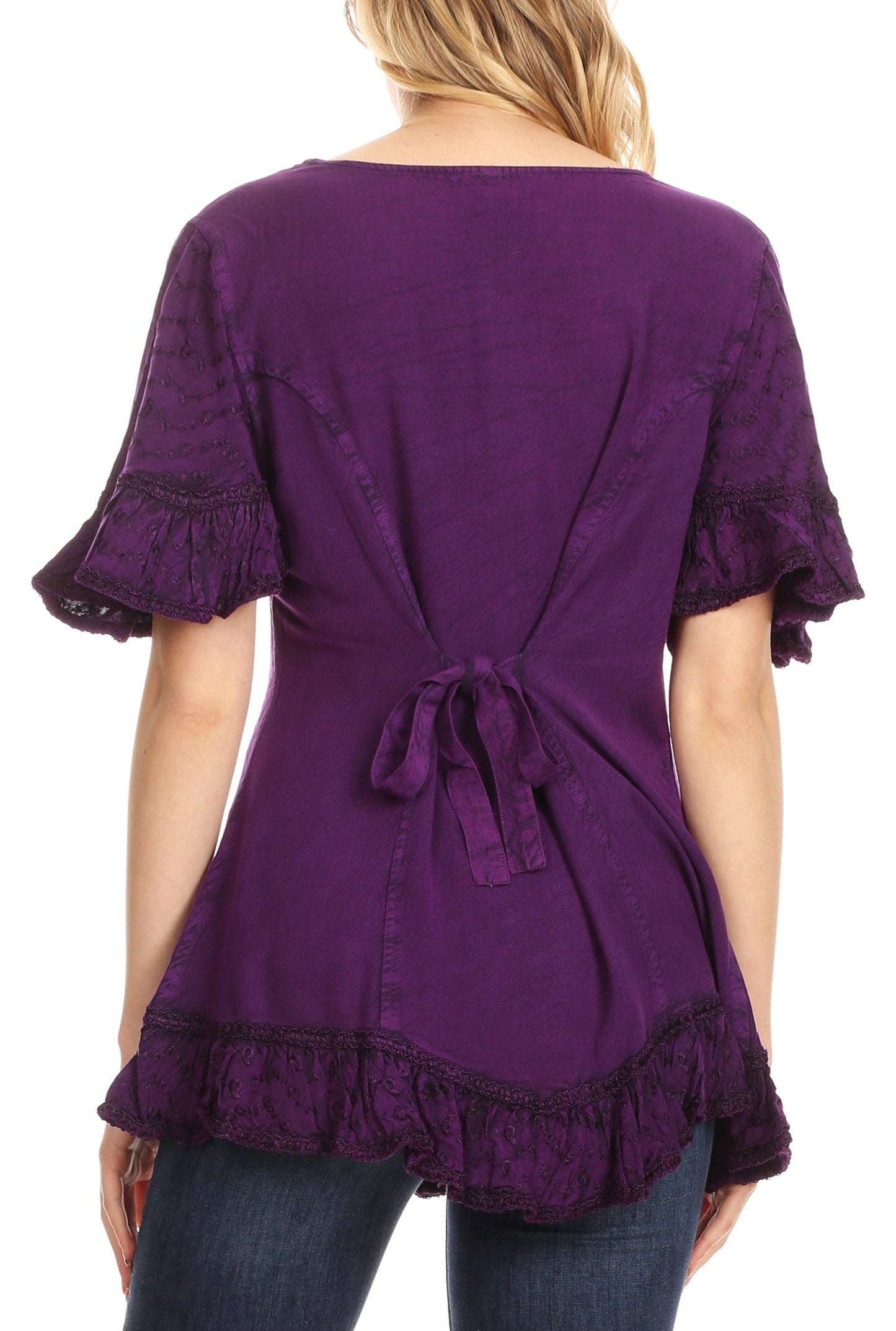 Sakkas Sayle Long Star Embroidered Blouse Shirt Top With Button Front And Ruffles - Concordia Style Boutique