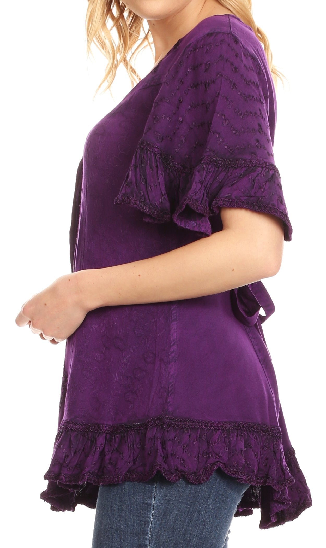 Sakkas Sayle Long Star Embroidered Blouse Shirt Top With Button Front And Ruffles - Concordia Style Boutique