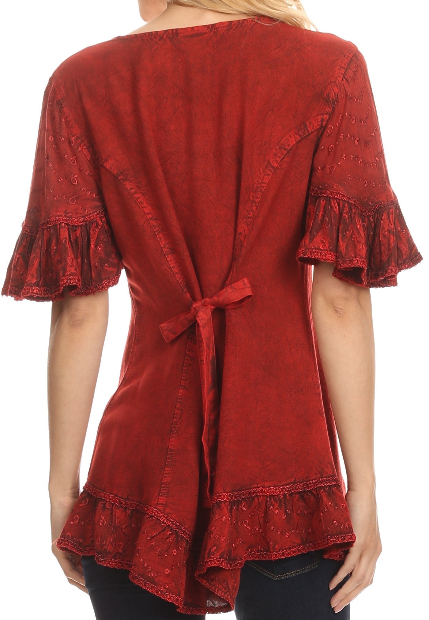 Sakkas Sayle Long Star Embroidered Blouse Shirt Top With Button Front And Ruffles - Concordia Style Boutique