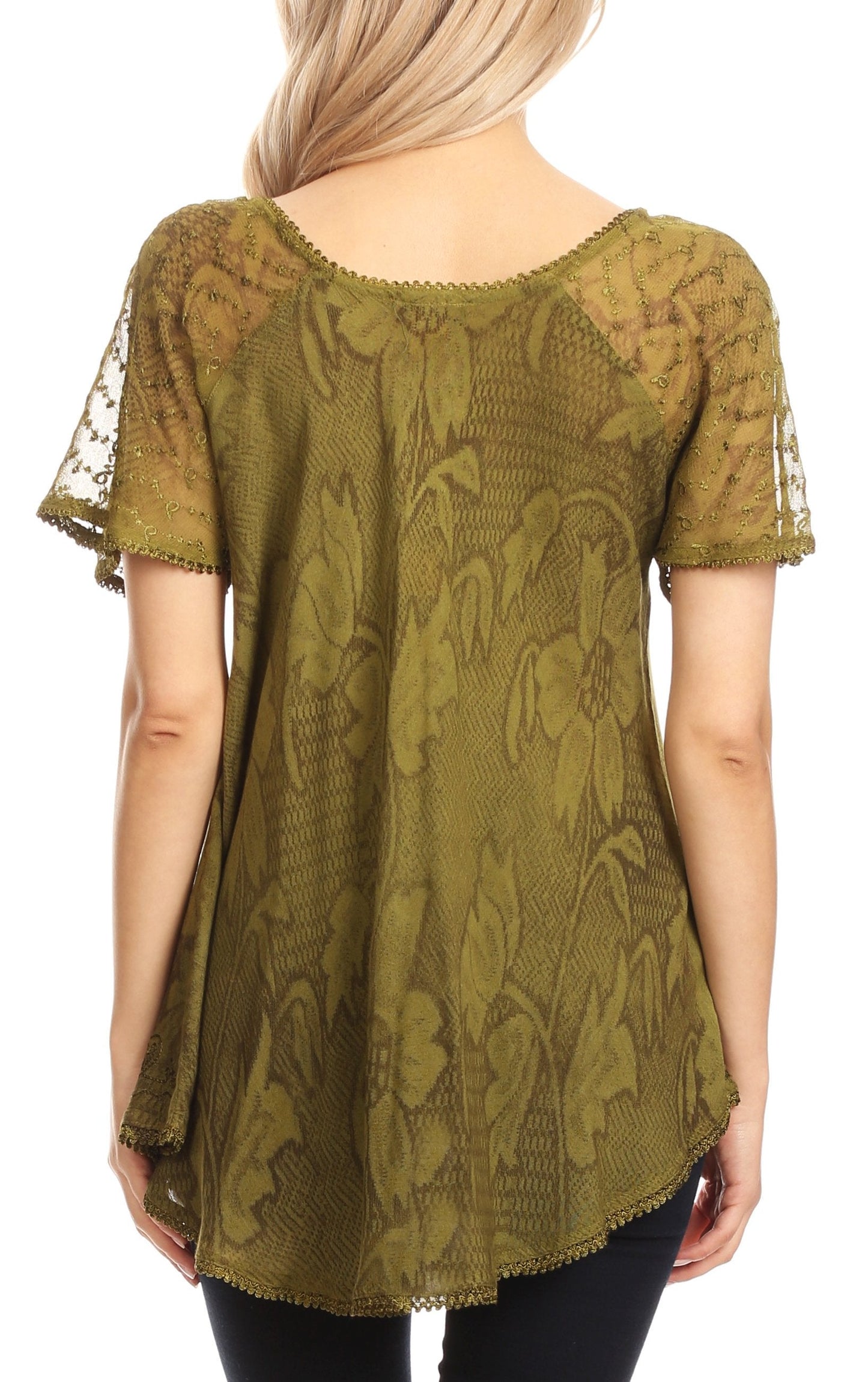 Sakkas Maliky Wide Corset Neck Floral Embroidered Cap Sleeve Blouse Top Shirt - Concordia Style Boutique