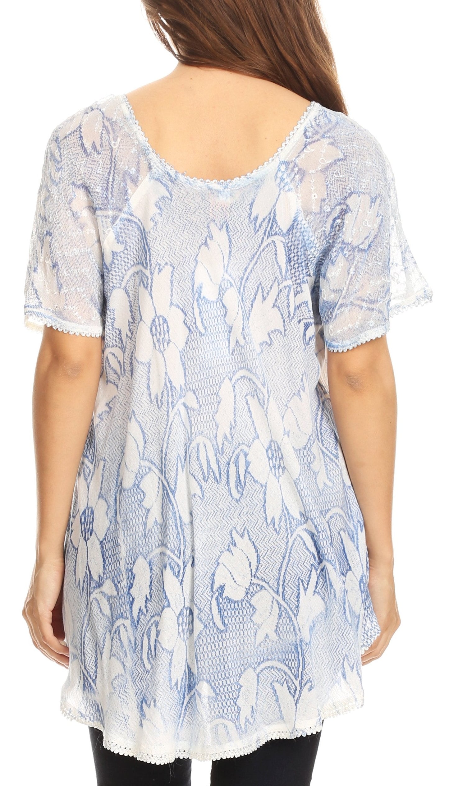 Sakkas Maliky Wide Corset Neck Floral Embroidered Cap Sleeve Blouse Top Shirt - Concordia Style Boutique