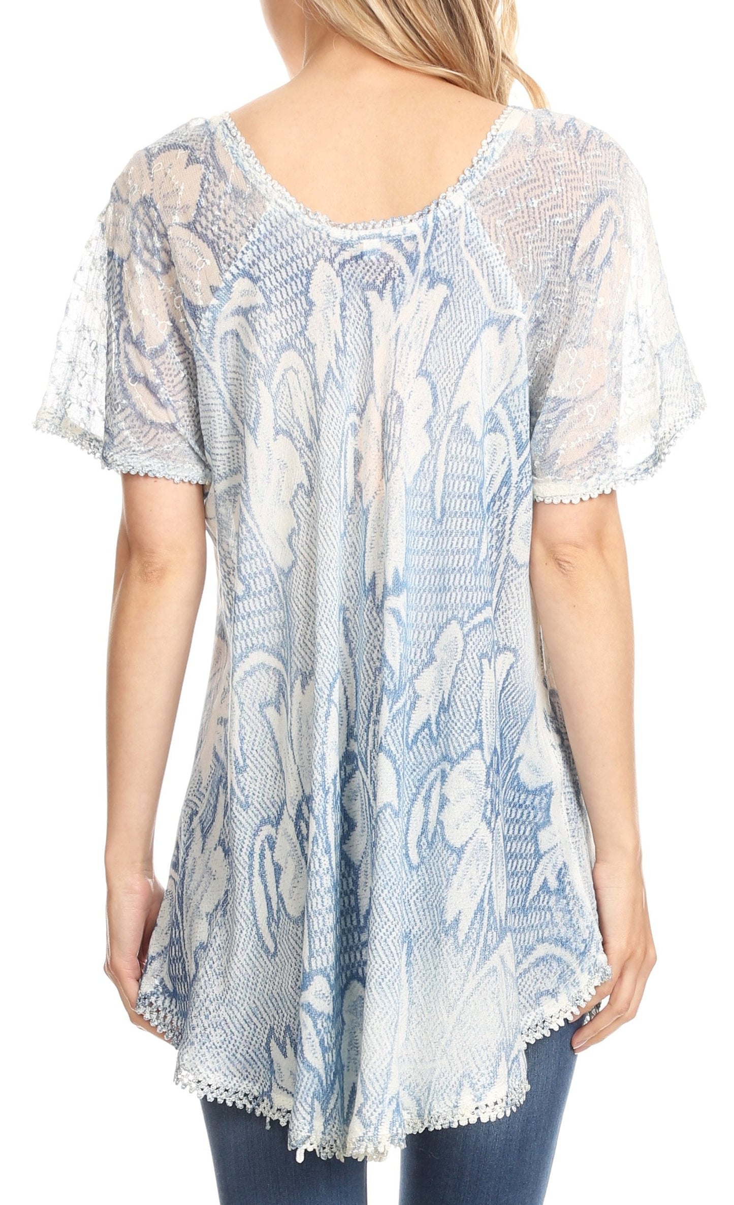 Sakkas Maliky Wide Corset Neck Floral Embroidered Cap Sleeve Blouse Top Shirt - Concordia Style Boutique