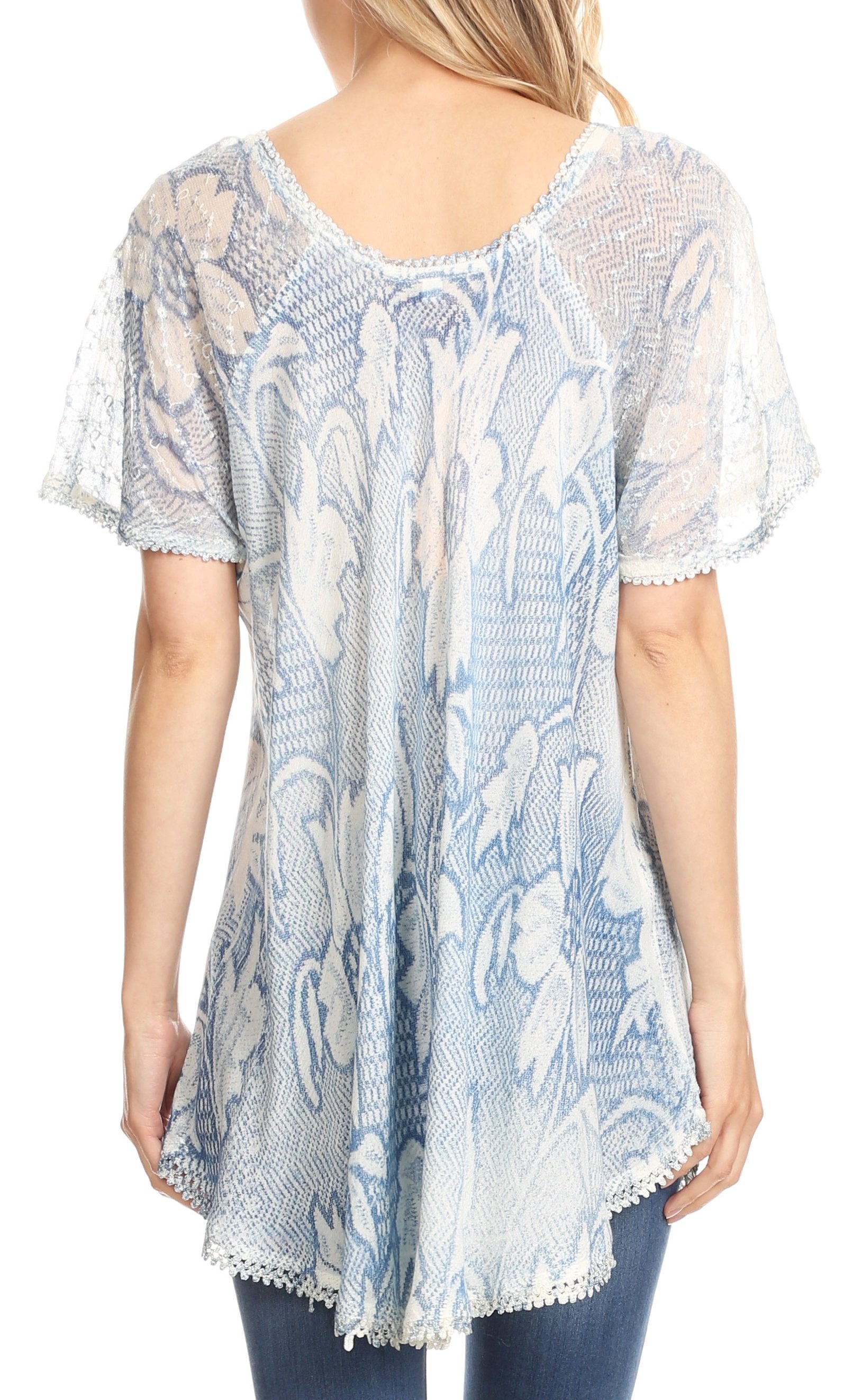 Sakkas Maliky Wide Corset Neck Floral Embroidered Cap Sleeve Blouse Top Shirt - Concordia Style Boutique